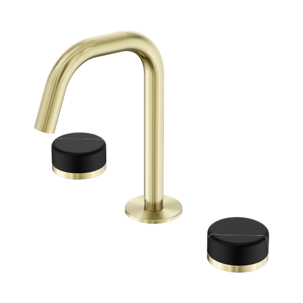 24 D119 BG Serenity Basin Set Edge Spout With Marquina Black Handle Brushed Gold Thumb