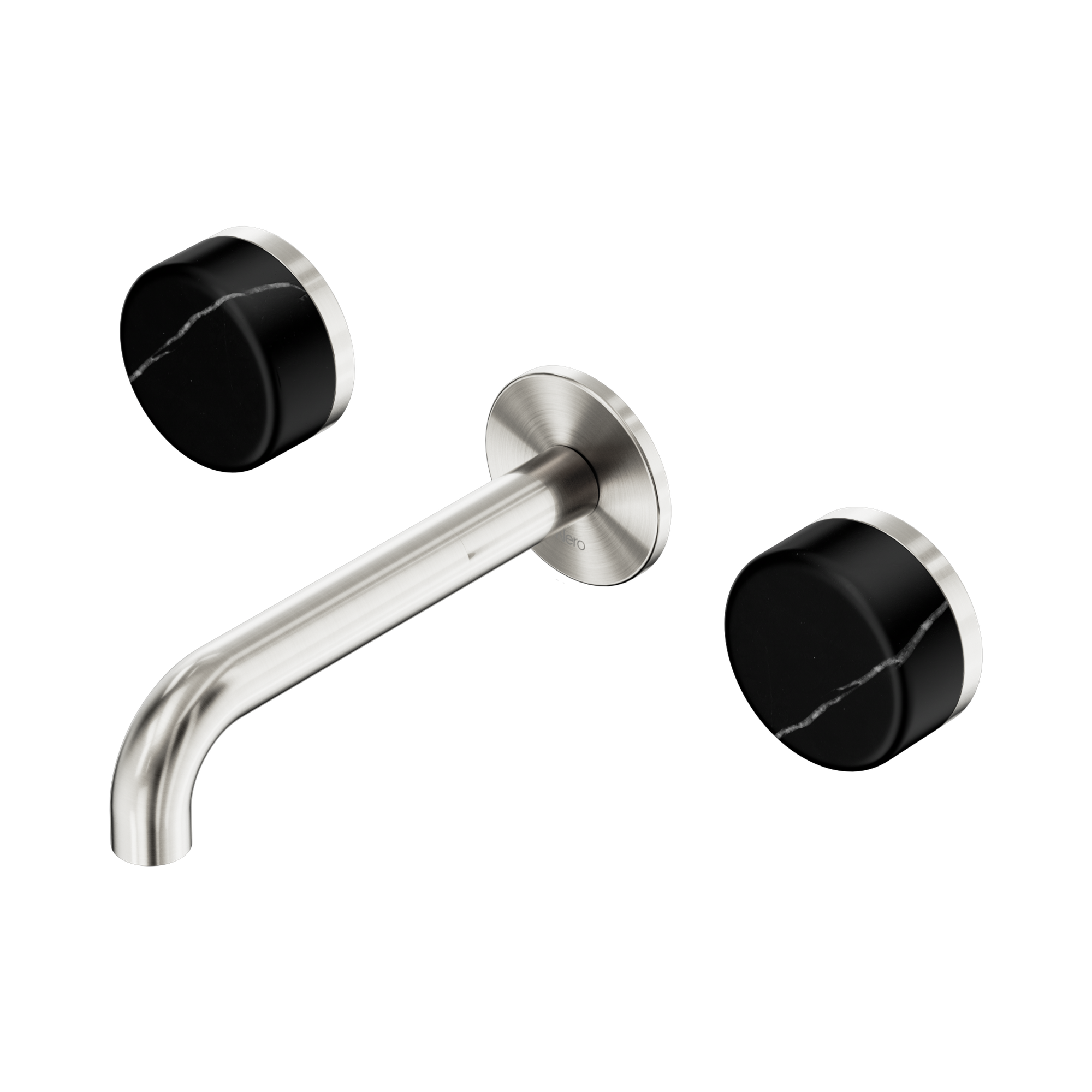 24 D121 BN Serenity Wall Basin Set 160mm Spout With Marquina Black Handle Brushed Nickel image 1