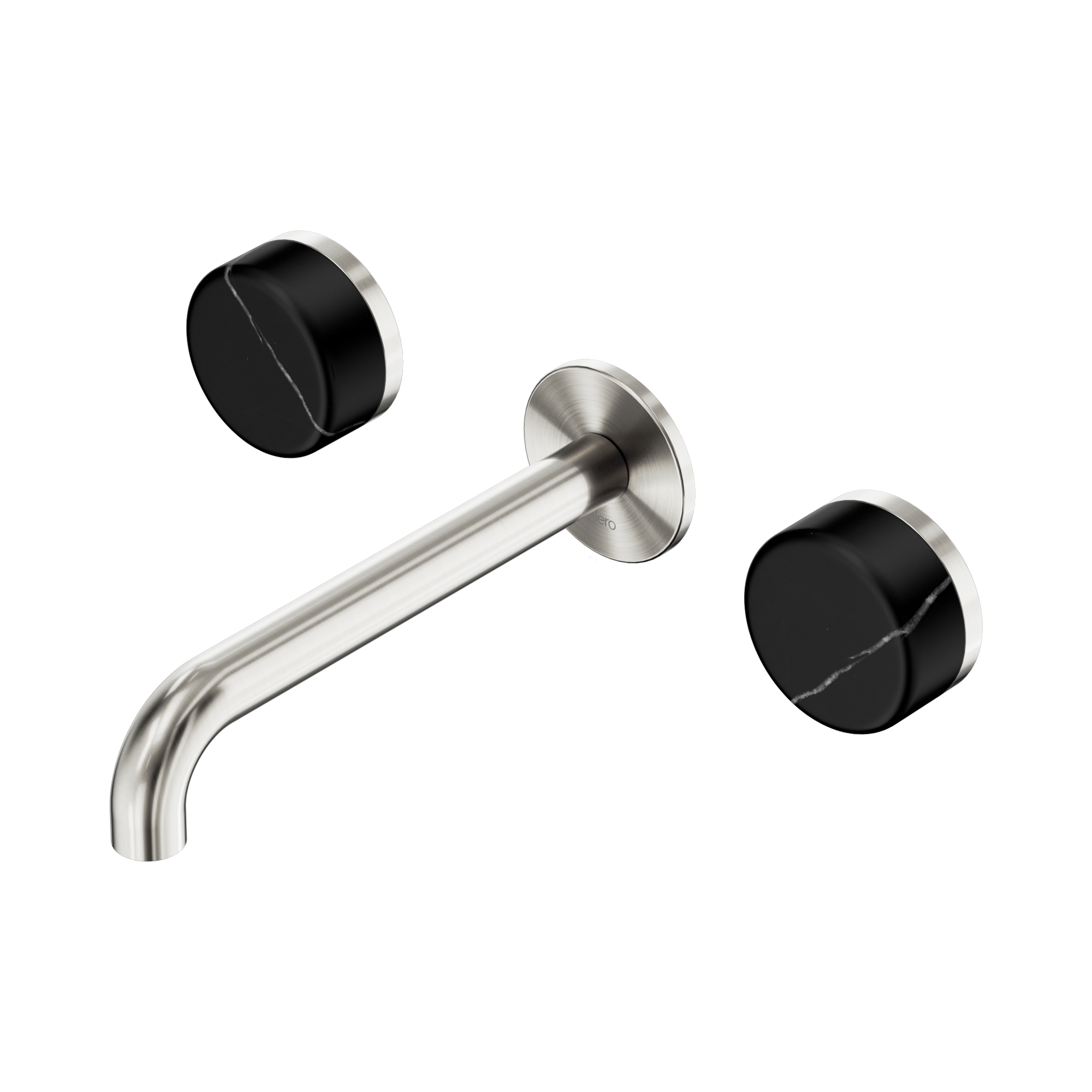 24 D122 BN Serenity Wall Basin Set 185mm Spout With Marquina Black Handle Brushed Nickel image 1