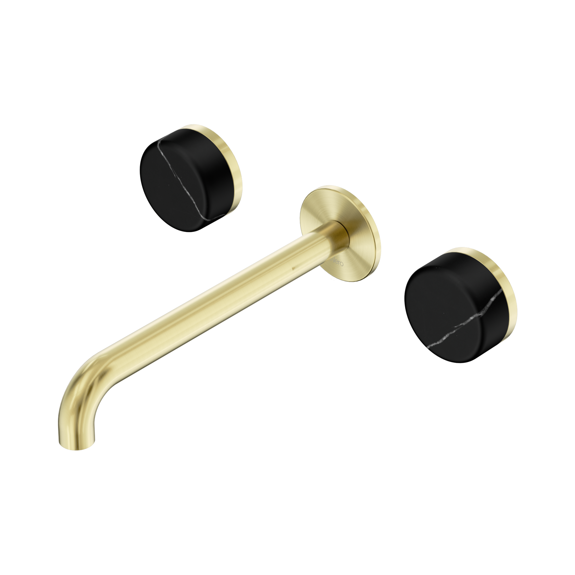 24 D123 BG Serenity Wall Basin Set 220mm Spout With Marquina Black Handle Brushed Gold image 1