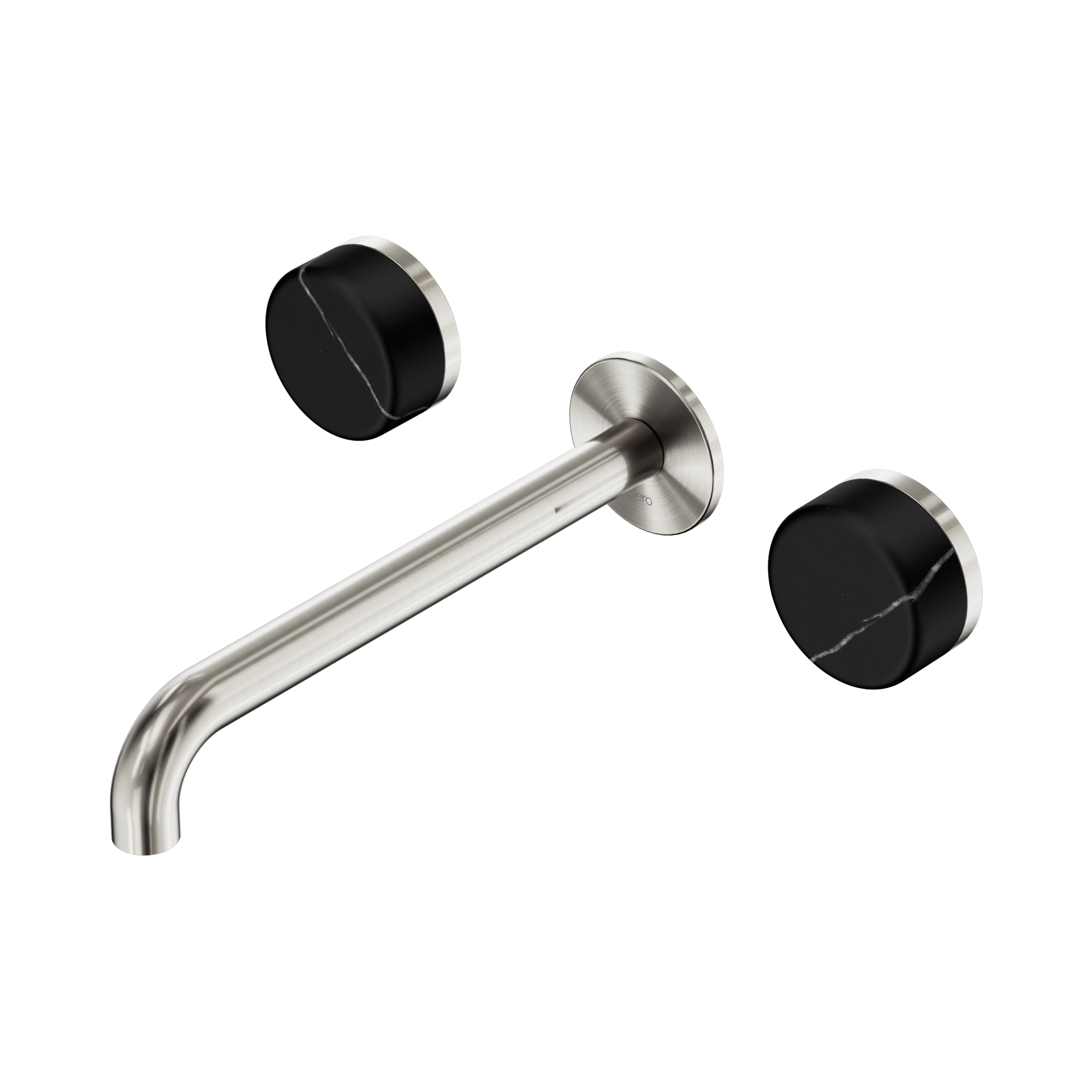24 D123 BN Serenity Wall Basin Set 220mm Spout With Marquina Black Handle Brushed Nickel image 1