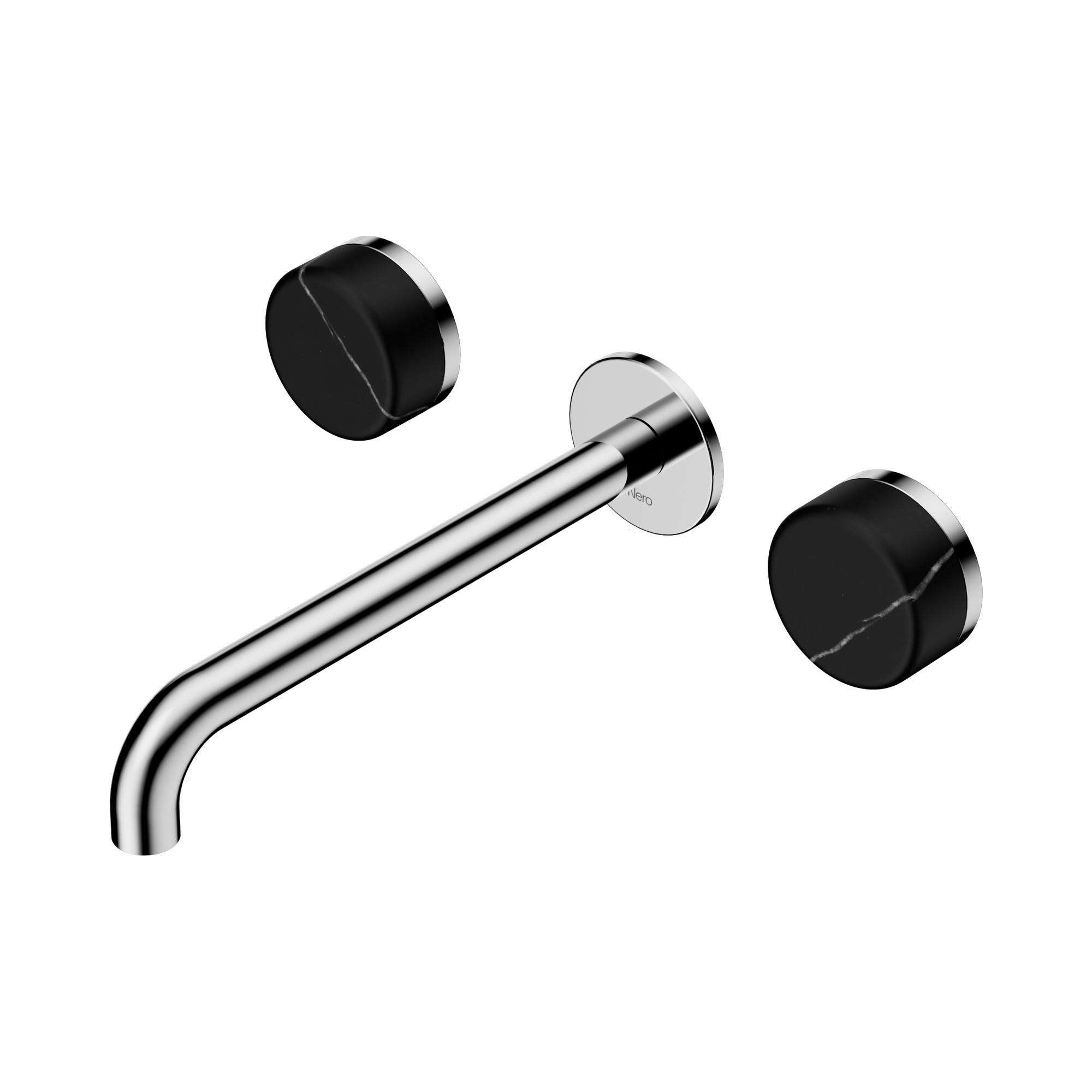 24 D123 CH Serenity Wall Basin Set 220mm Spout With Marquina Black Handle Chrome image 1