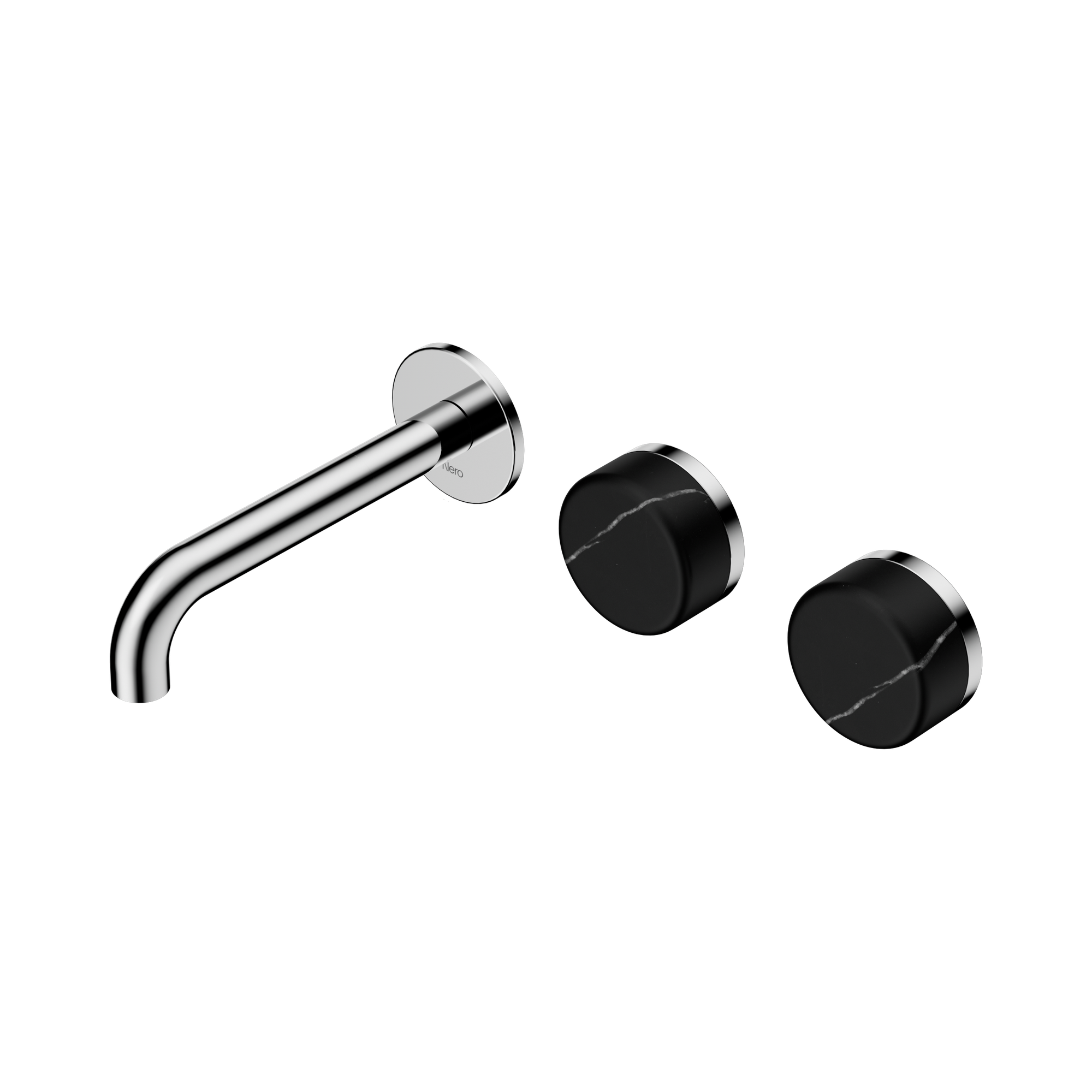 24 D124 CH Serenity Wall Basin Set 160mm Offset Spout With Marquina Black Handle Chrome image 1