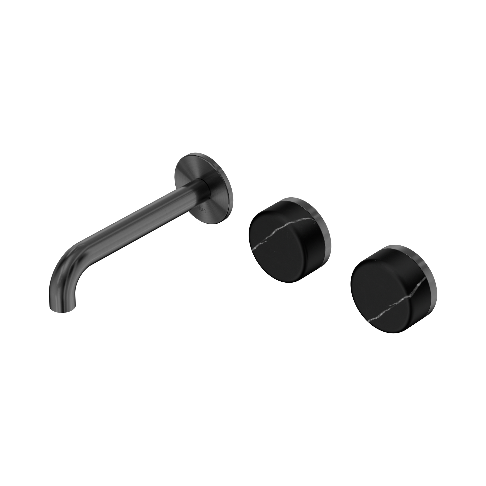 24 D124 GM Serenity Wall Basin Set 160mm Offset Spout With Marquina Black Handle Gun Metal image 1