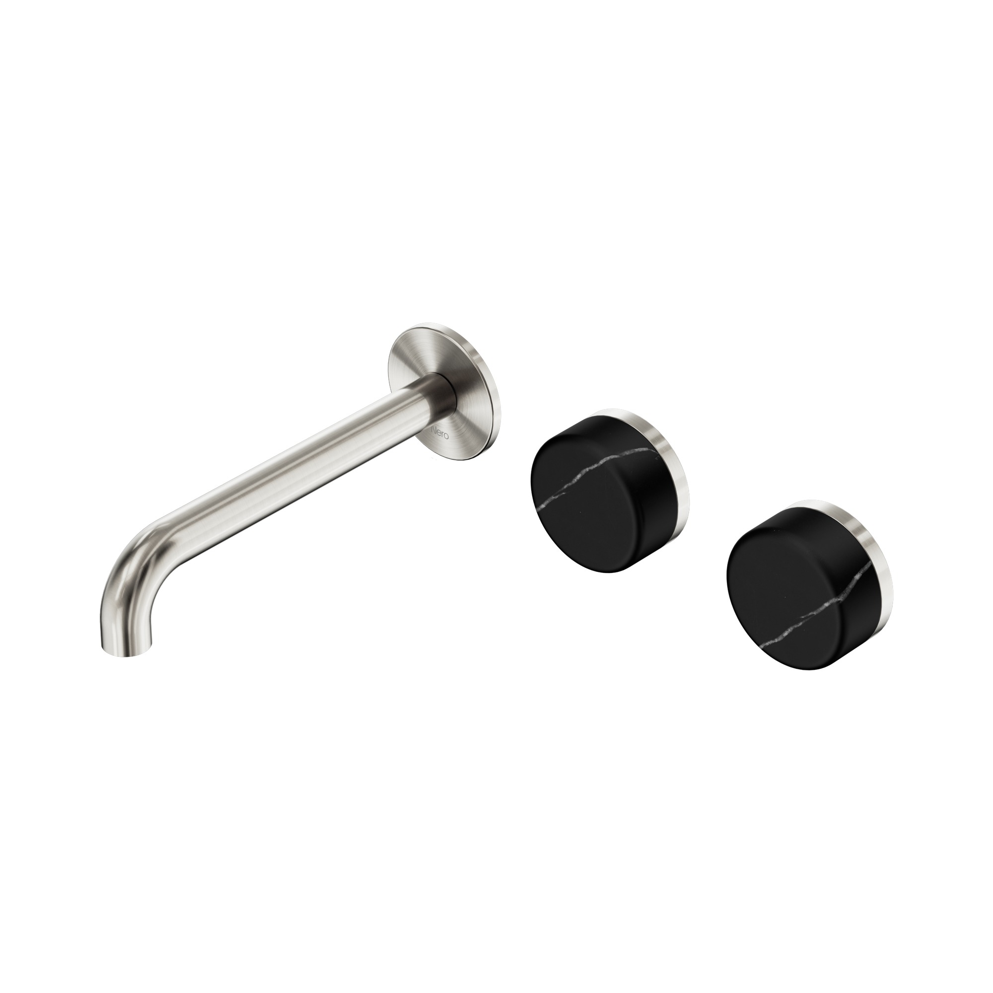 24 D125 BN Serenity Wall Basin Set 185mm Offset Spout With Marquina Black Handle Brushed Nickel image 1