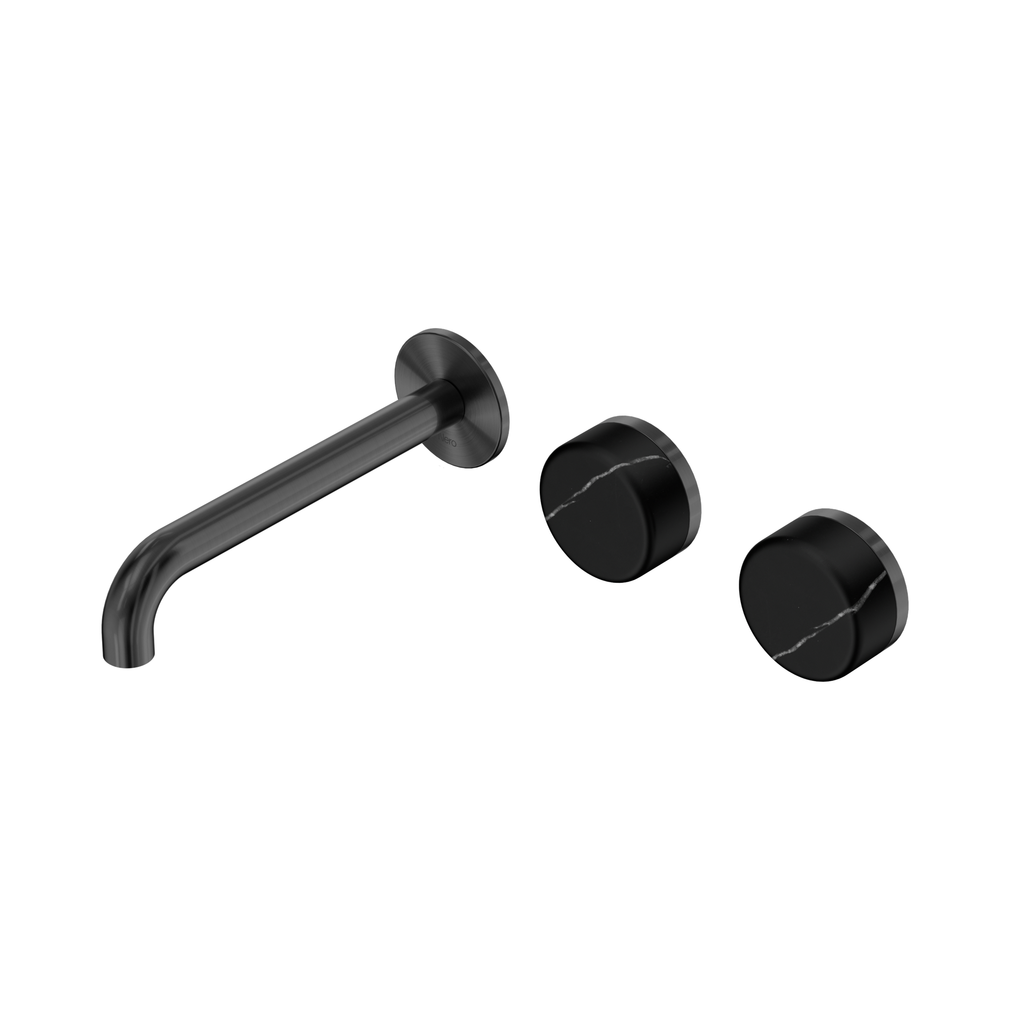 24 D125 GM Serenity Wall Basin Set 185mm Offset Spout With Marquina Black Handle Gun Metal image 1