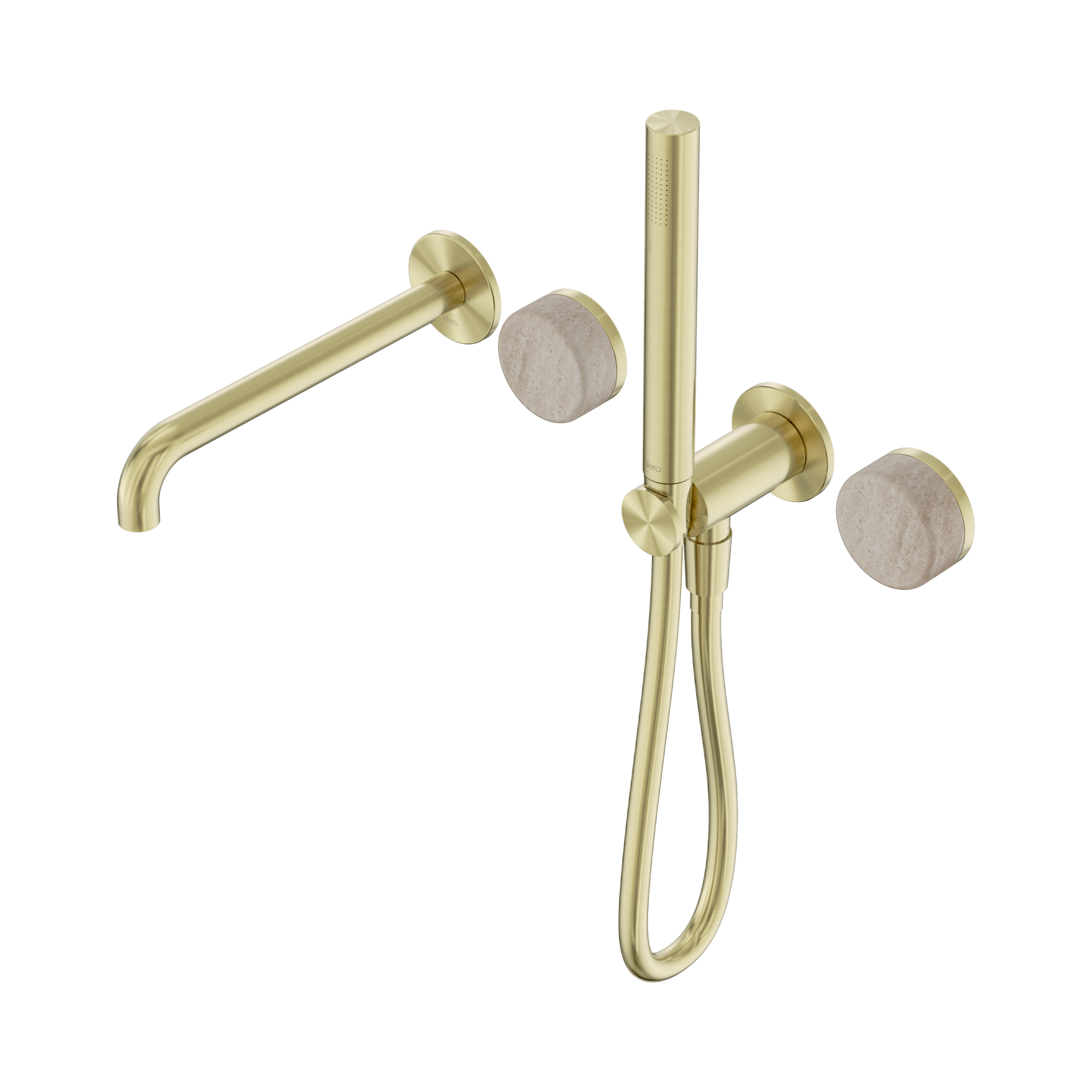 24 E009 BG Serenity Progressive Shower System With Spout With Rome Travertine Handle And Slim Shower Brushed Gold image 1