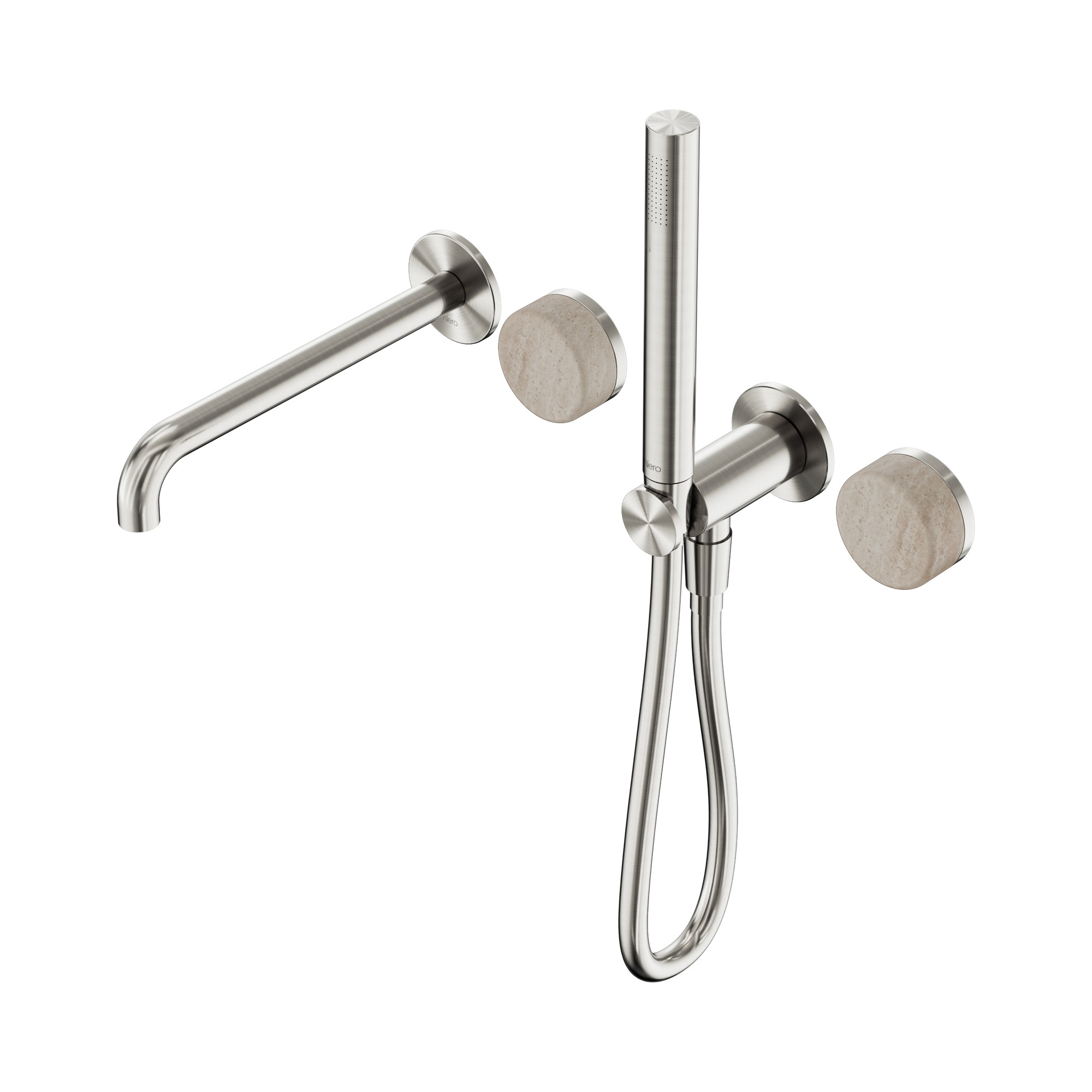 24 E009 BN Serenity Progressive Shower System With Spout With Rome Travertine Handle And Slim Shower Brushed Nickel image 1