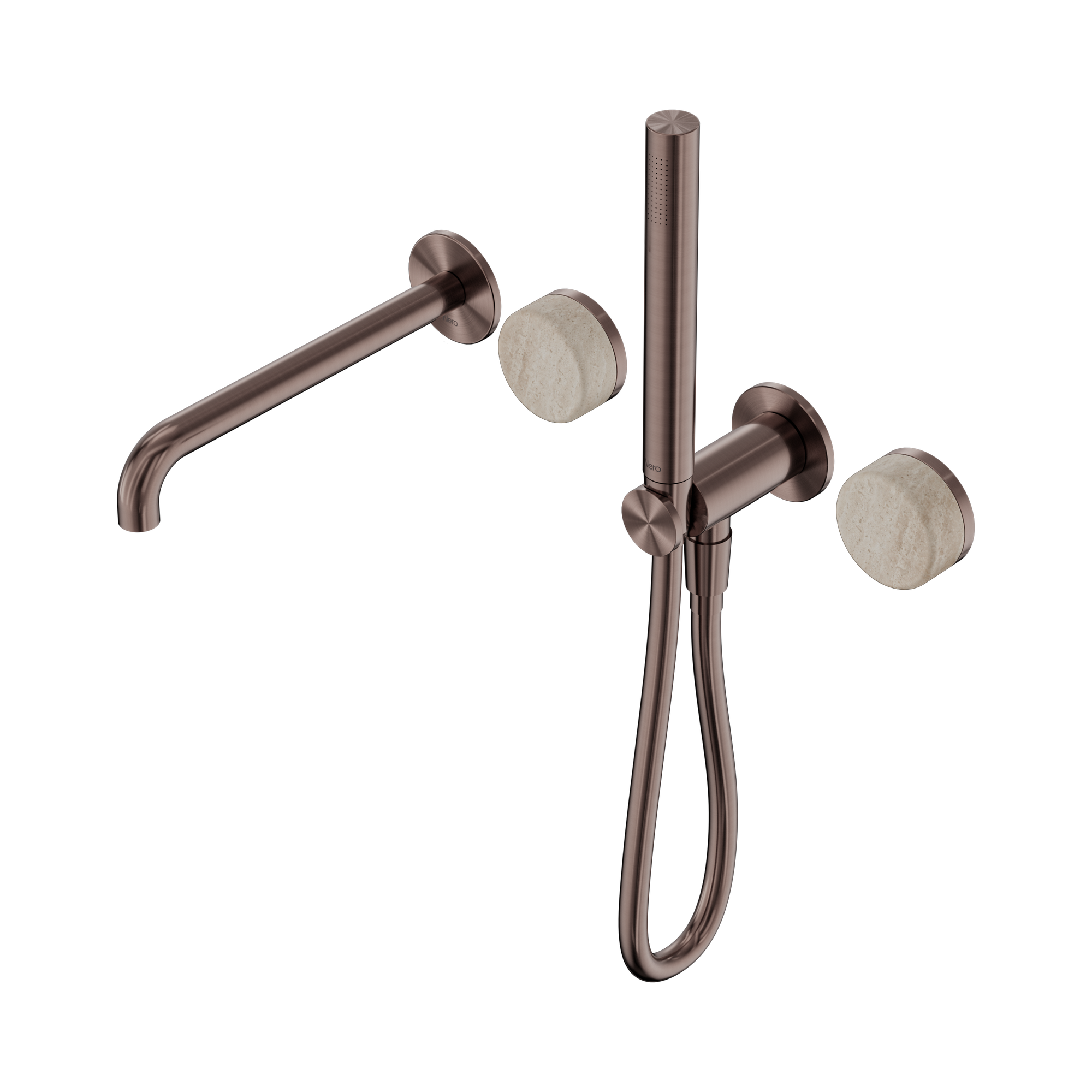 24 E009 BZ Serenity Progressive Shower System With Spout With Rome Travertine Handle And Slim Shower Brushed Bronze image 1