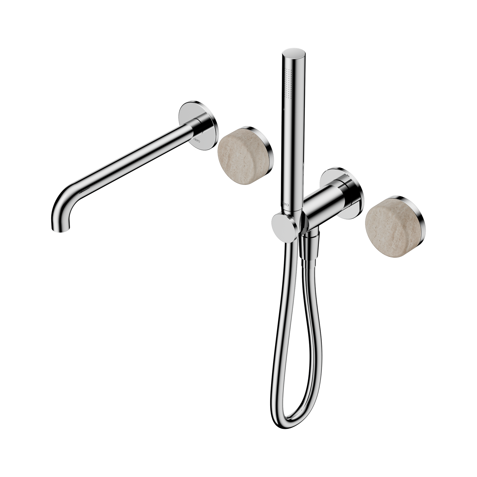 24 E009 CH Serenity Progressive Shower System With Spout With Rome Travertine Handle And Slim Shower Chrome image 1