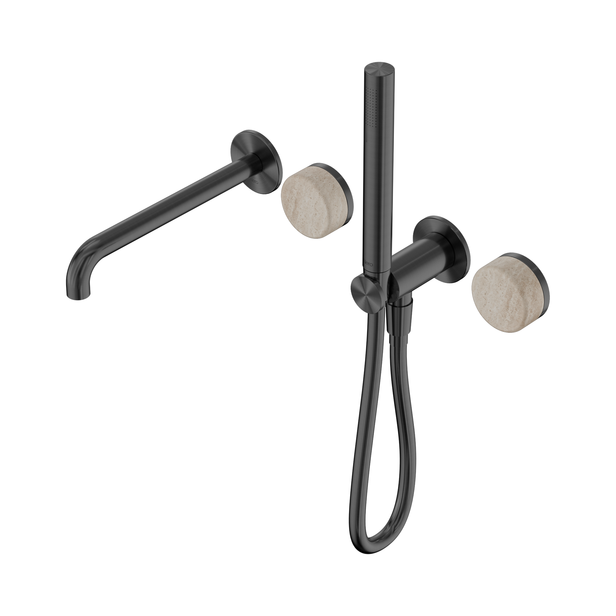24 E009 GM Serenity Progressive Shower System With Spout With Rome Travertine Handle And Slim Shower Gun Metal image 1