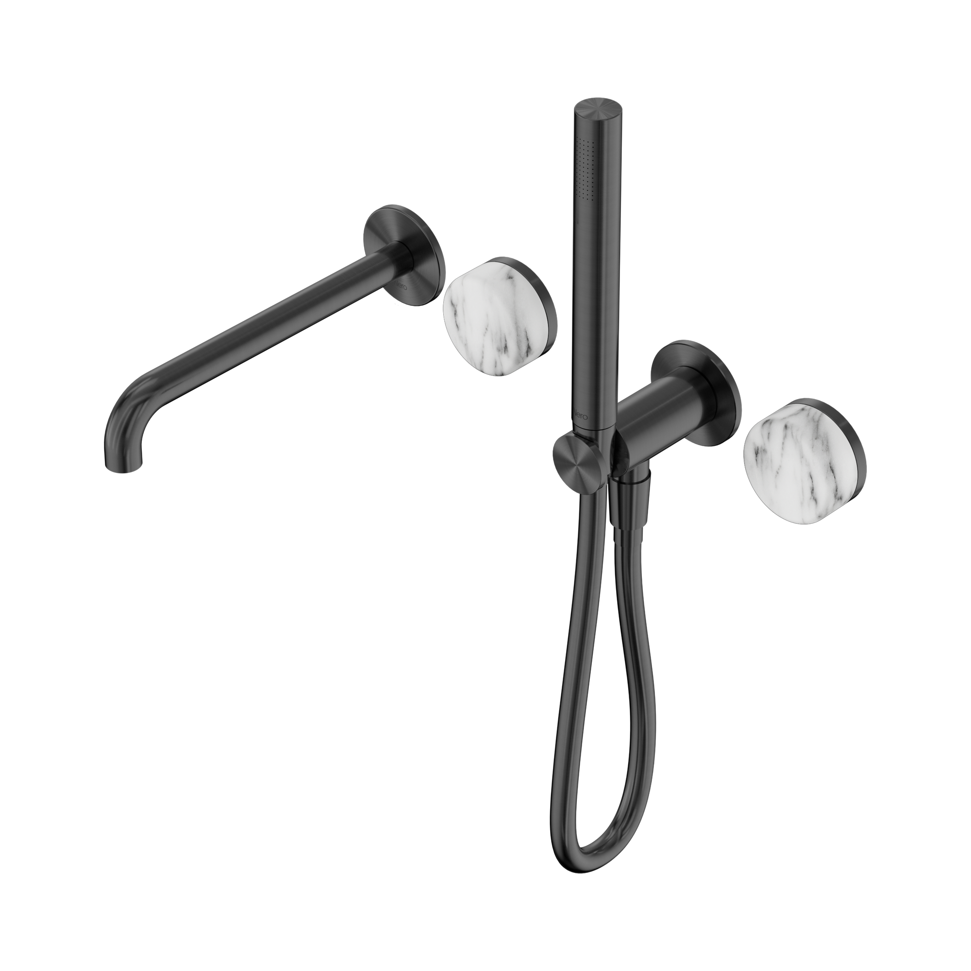 24 E010 GM Serenity Progressive Shower System With Spout With Arabescato Corchia Handle And Slim Shower Gun Metal image 1