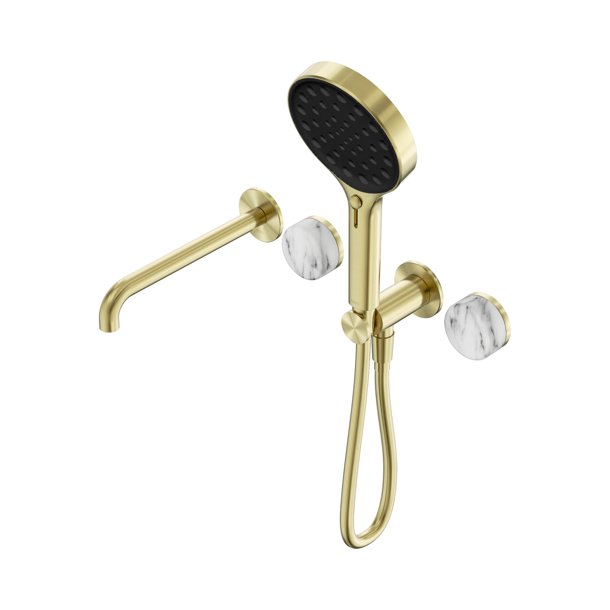 24 E016 BG Serenity Progressive Shower System With Spout With Arabescato Corchia Handle And Serenity Hand Shower Brushed Gold image 1