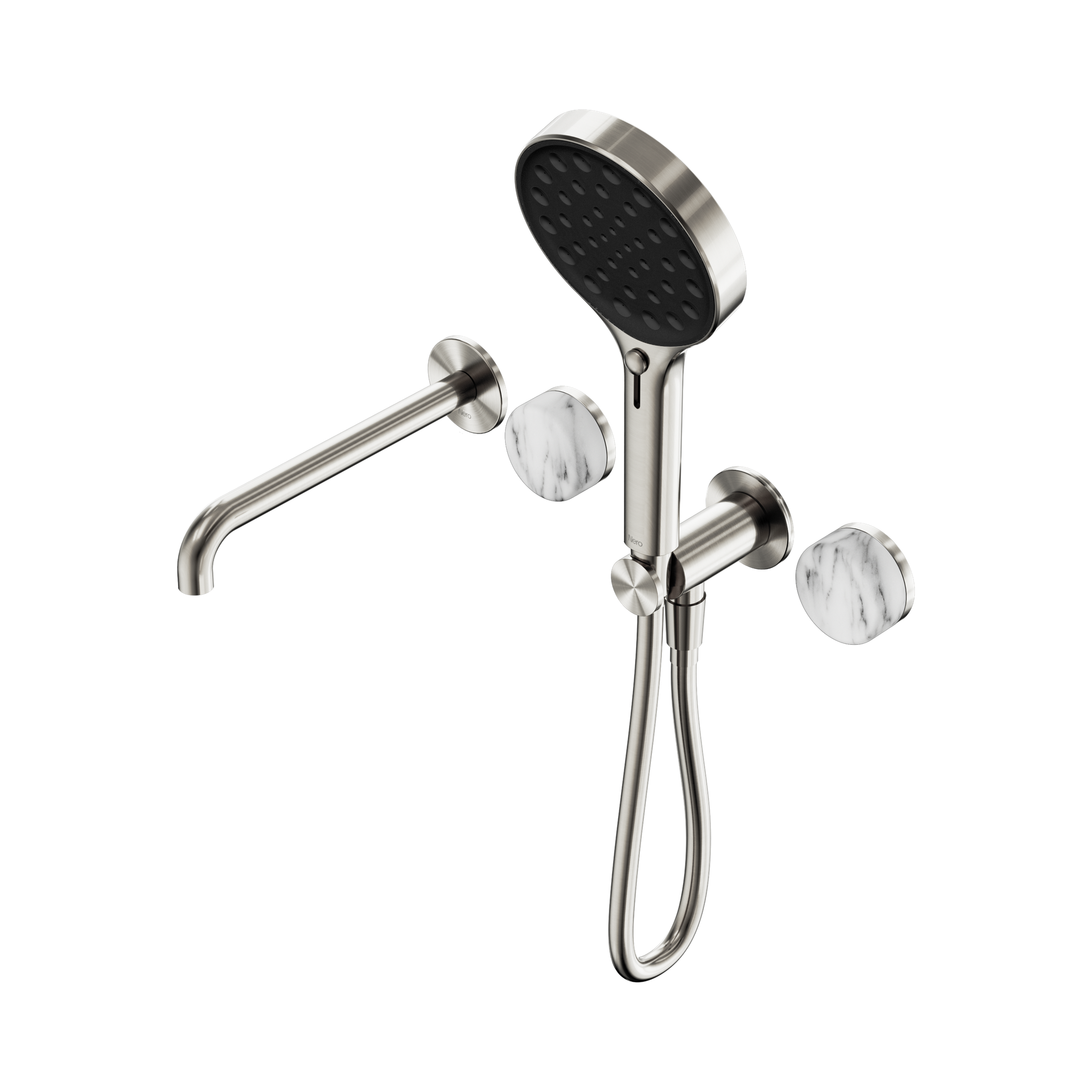 24 E016 BN Serenity Progressive Shower System With Spout With Arabescato Corchia Handle And Serenity Hand Shower Brushed Nickel image 1