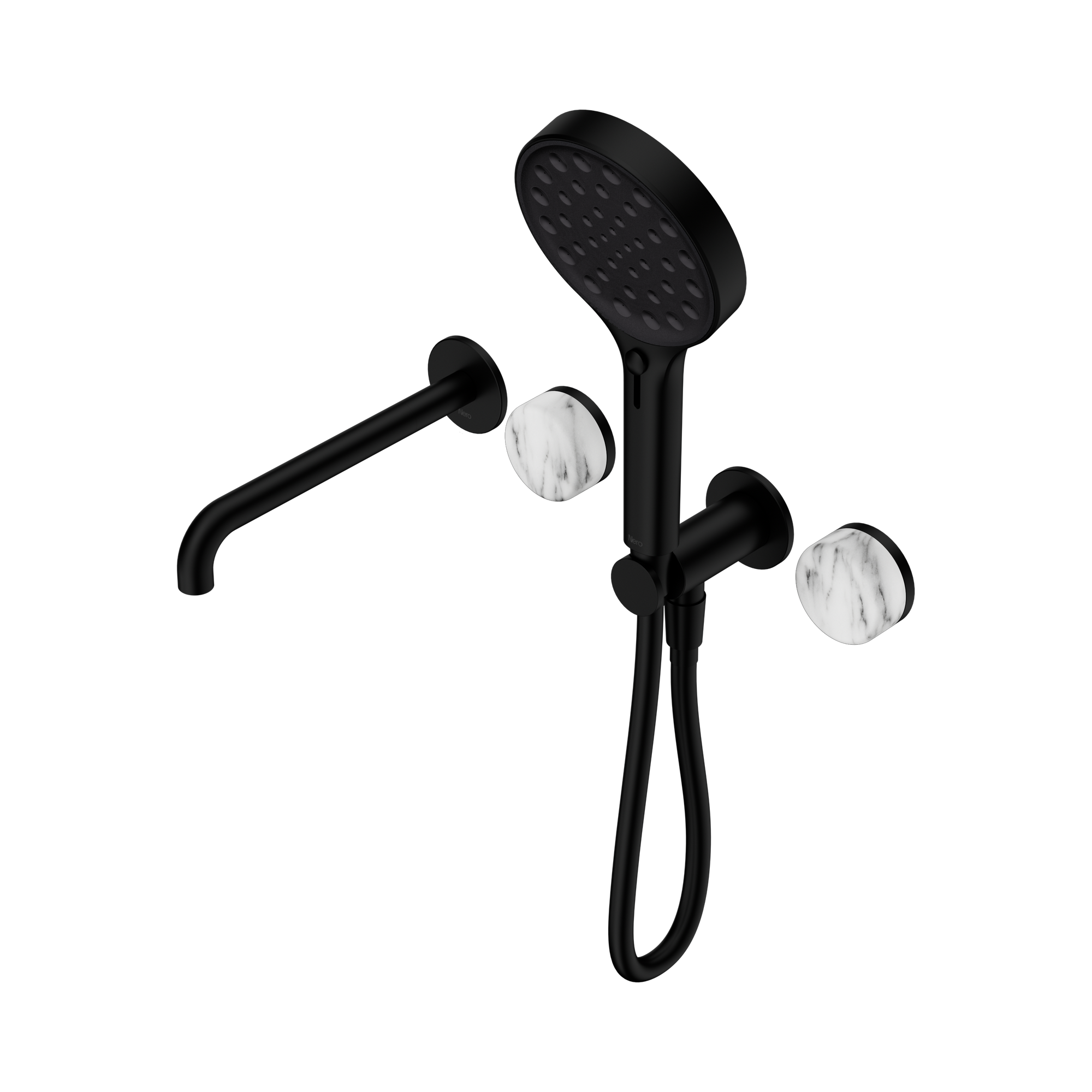 24 E016 MB Serenity Progressive Shower System With Spout With Arabescato Corchia Handle And Serenity Hand Shower Matte Black image 1