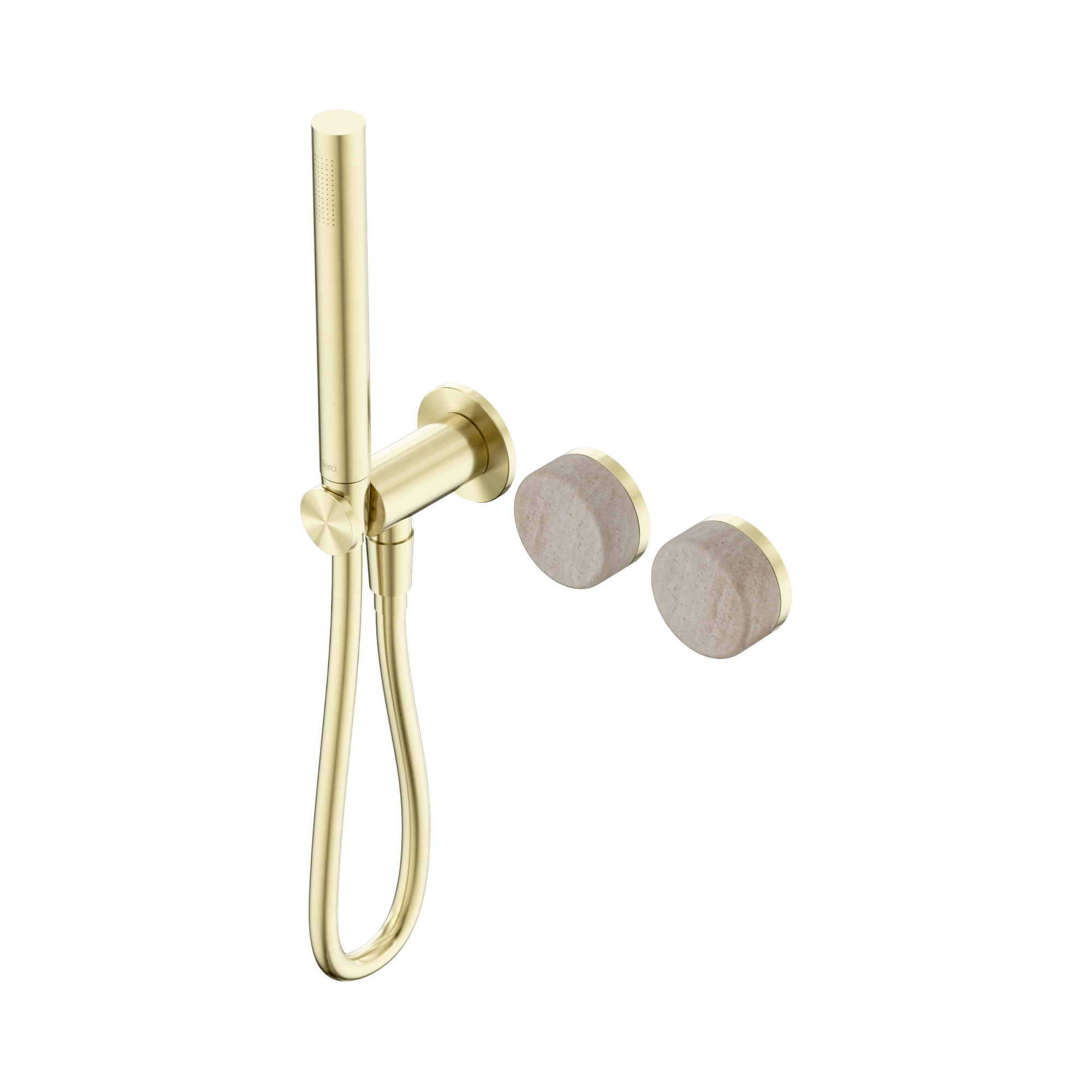 24 E021 BG Serenity Progressive Shower System With Rome Travertine Handle And Slim Shower Brushed Gold image 1