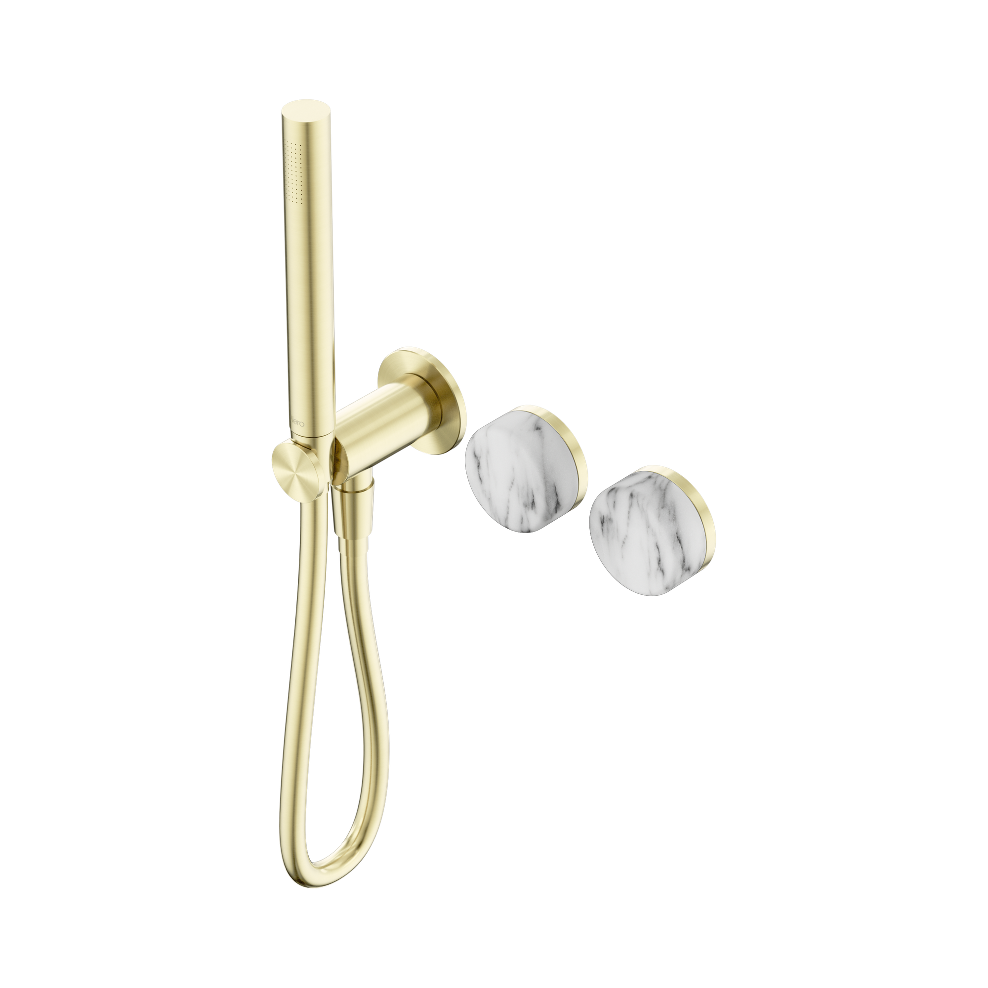 24 E022 BG Serenity Progressive Shower System With Arabescato Corchia Handle And Slim Shower Brushed Gold image 1