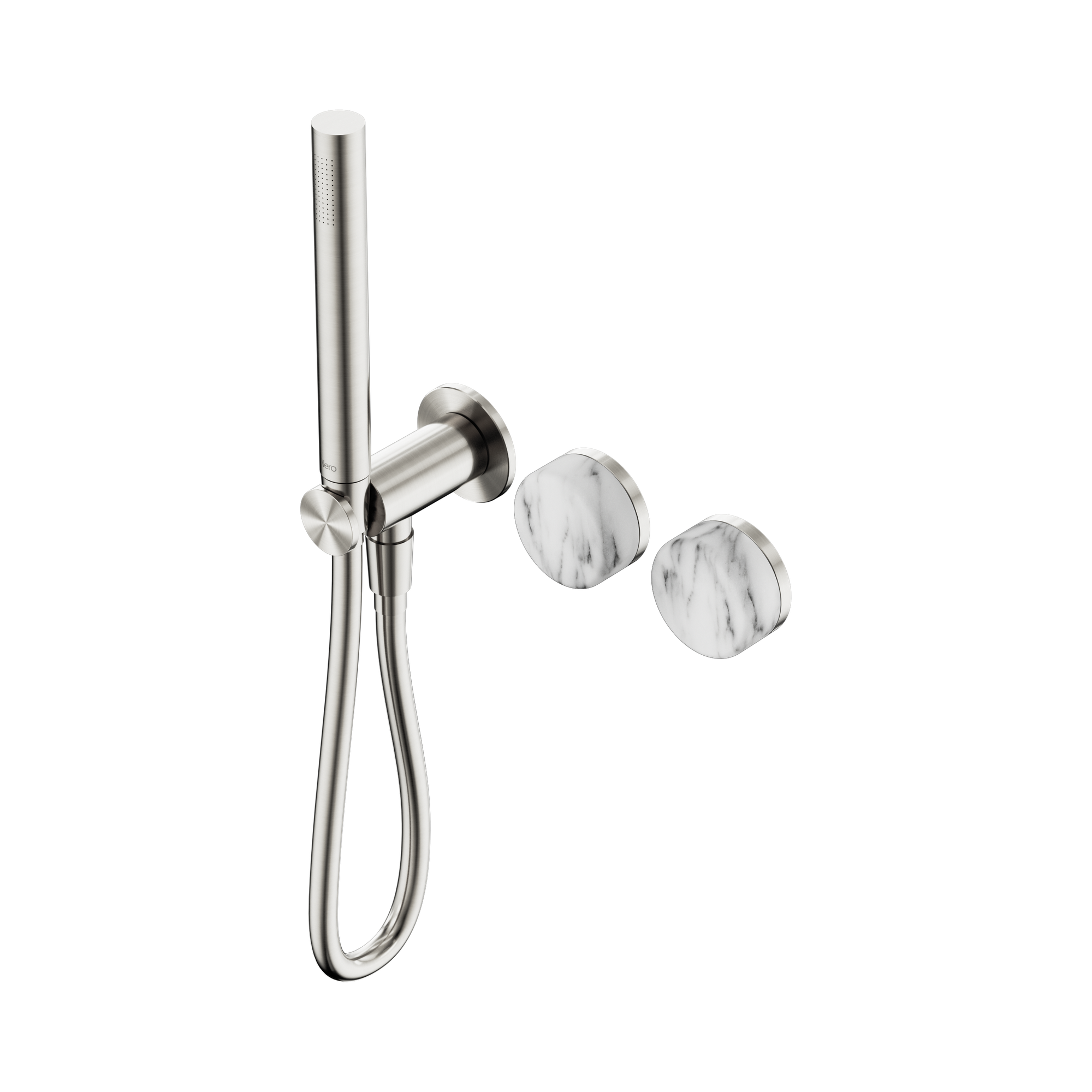 24 E022 BN Serenity Progressive Shower System With Arabescato Corchia Handle And Slim Shower Brushed Nickel image 1