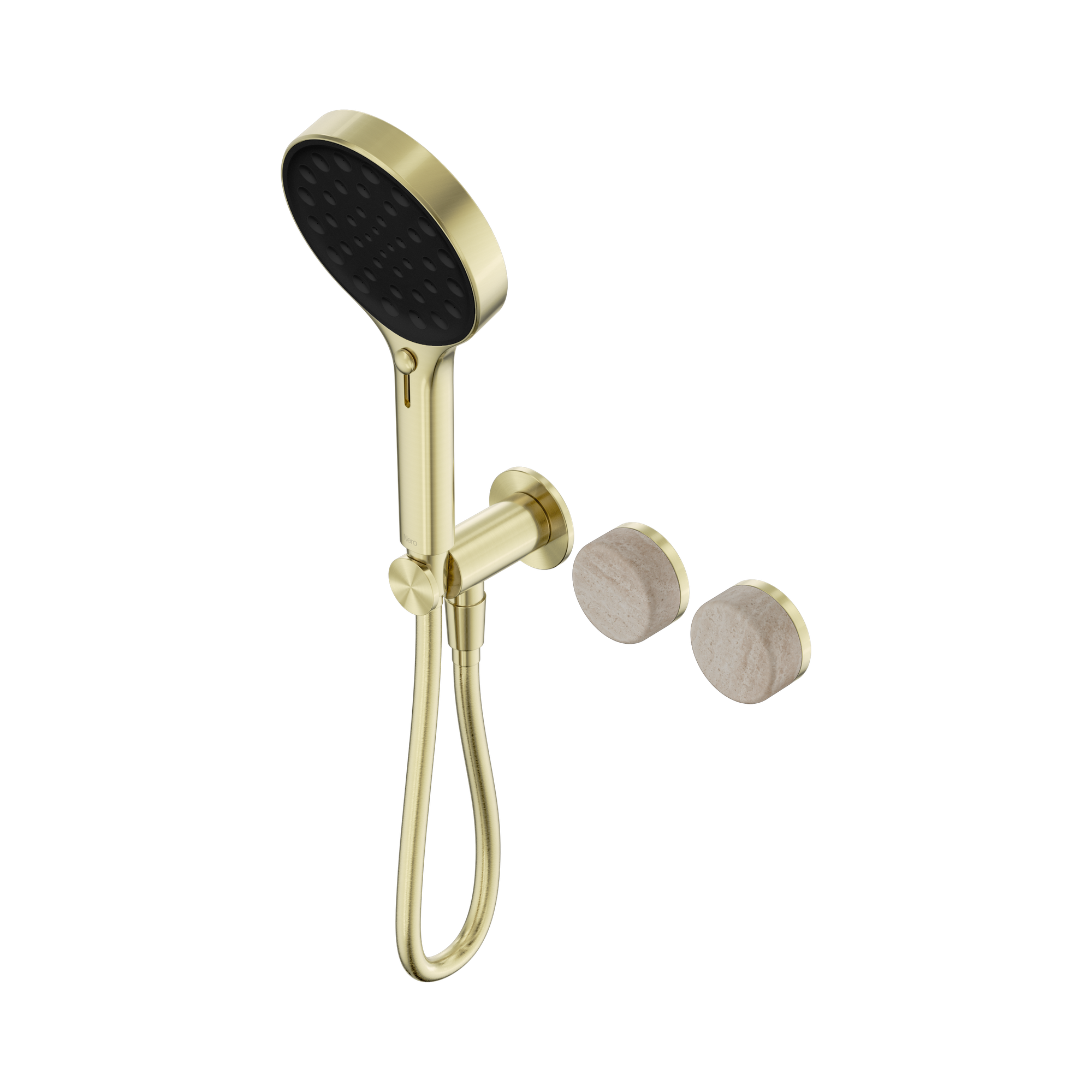 24 E027 BG Serenity Progressive Shower System With Rome Travertine Handle And Serenity Hand Shower Brushed Gold image 1