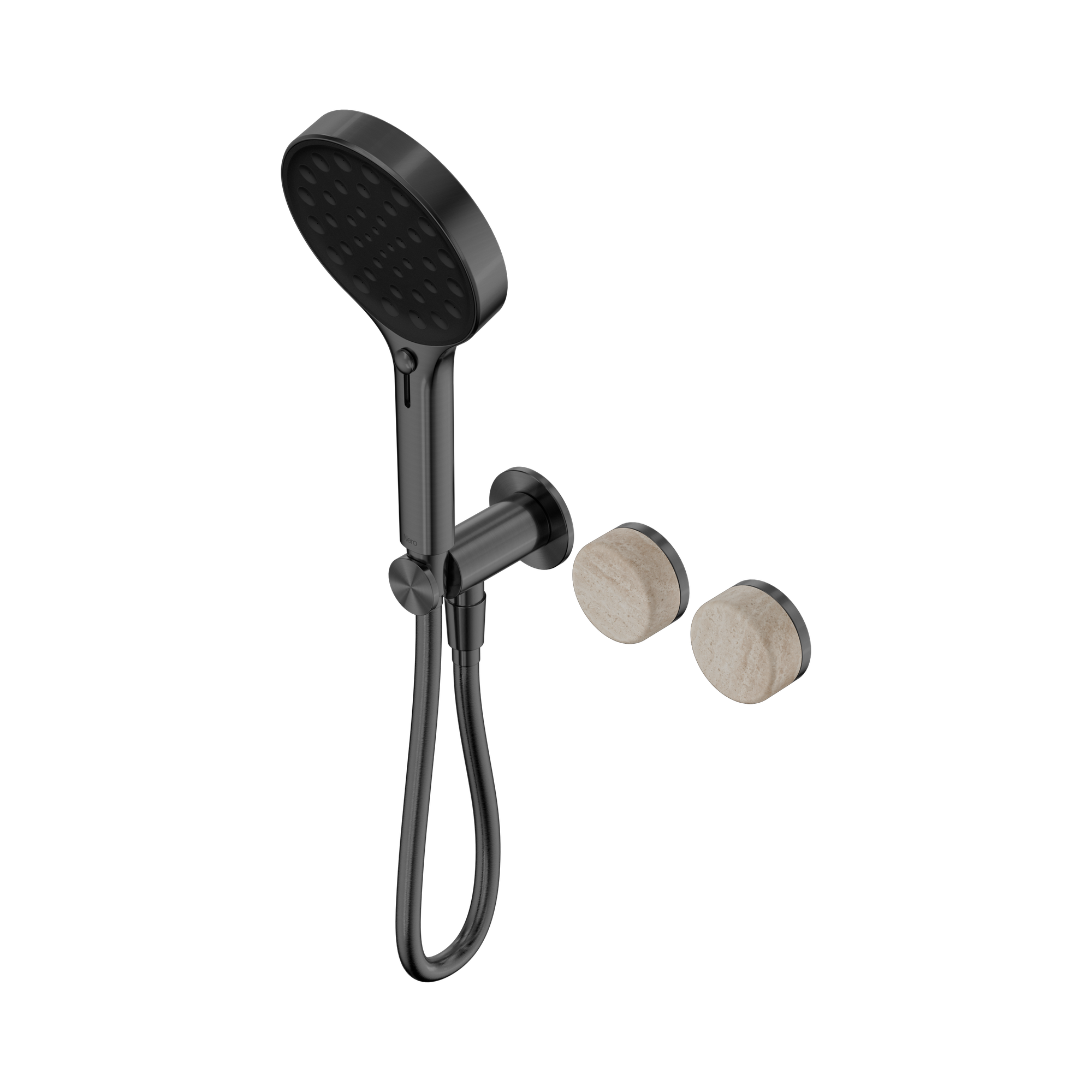24 E027 GM Serenity Progressive Shower System With Rome Travertine Handle And Serenity Hand Shower Gun Metal image 1