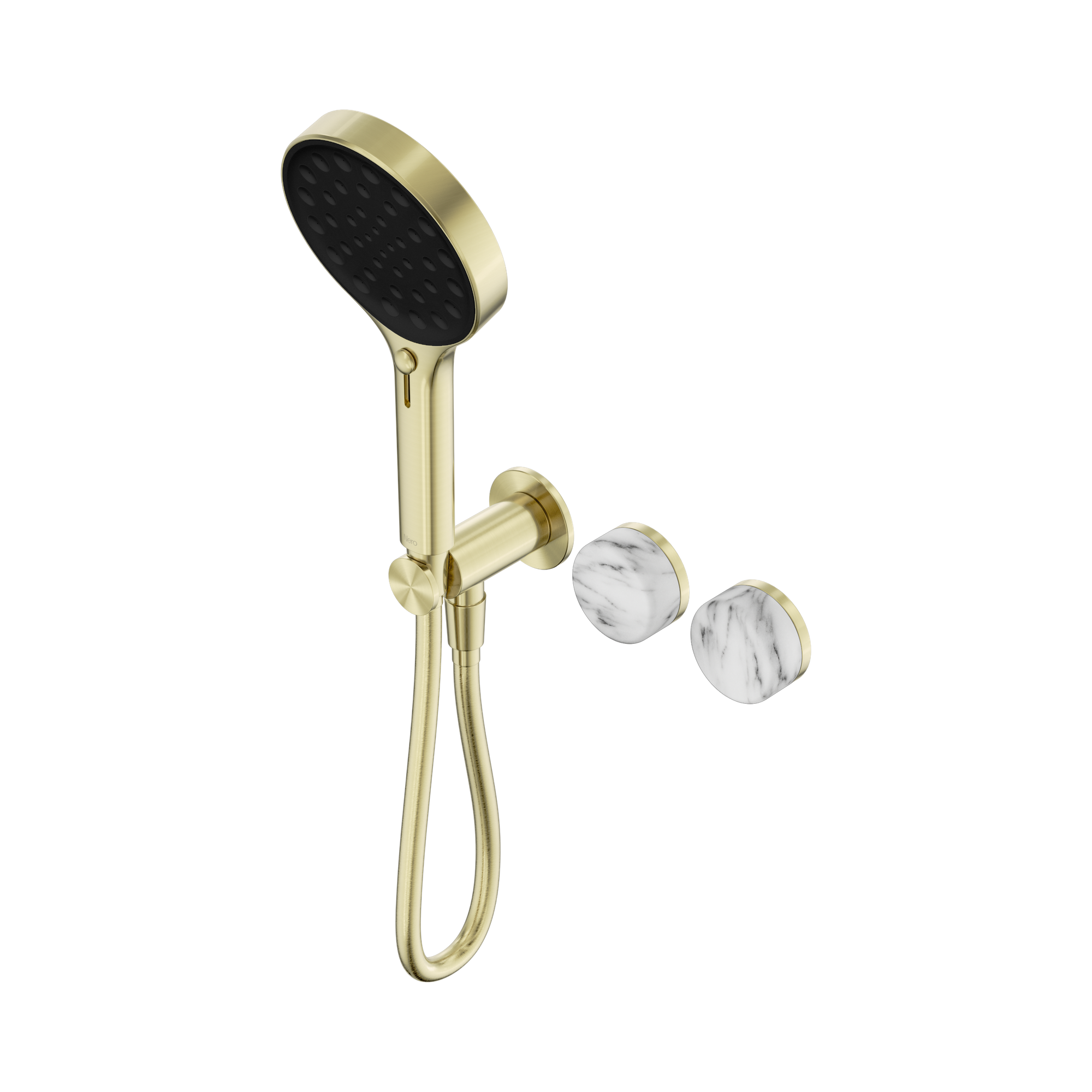 24 E028 BG Serenity Progressive Shower System With Arabescato Corchia Handle And Serenity Hand Shower Brushed Gold image 1