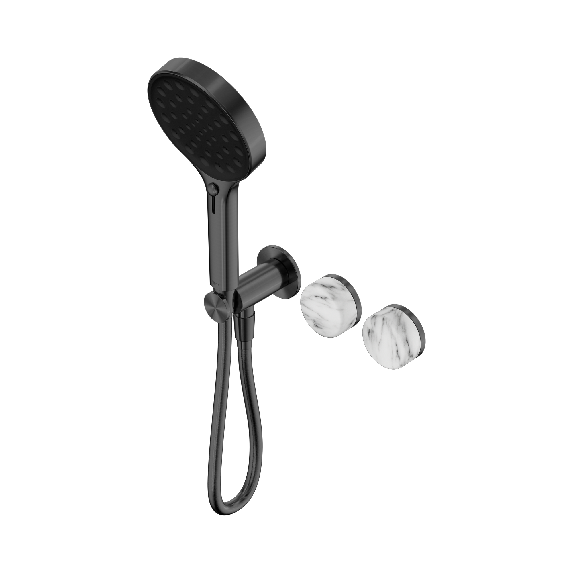 24 E028 GM Serenity Progressive Shower System With Arabescato Corchia Handle And Serenity Hand Shower Gun Metal image 1