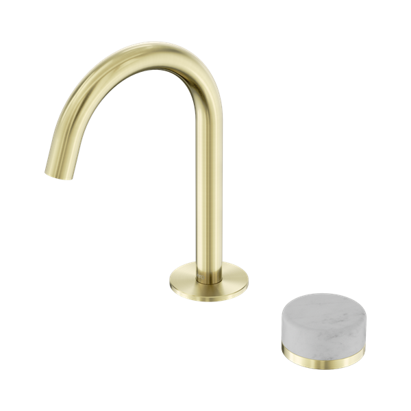 24 E031 BG Serenity Progressive Basin Mixer Arc Spout With Carrara Handle Brushed Gold Thumb