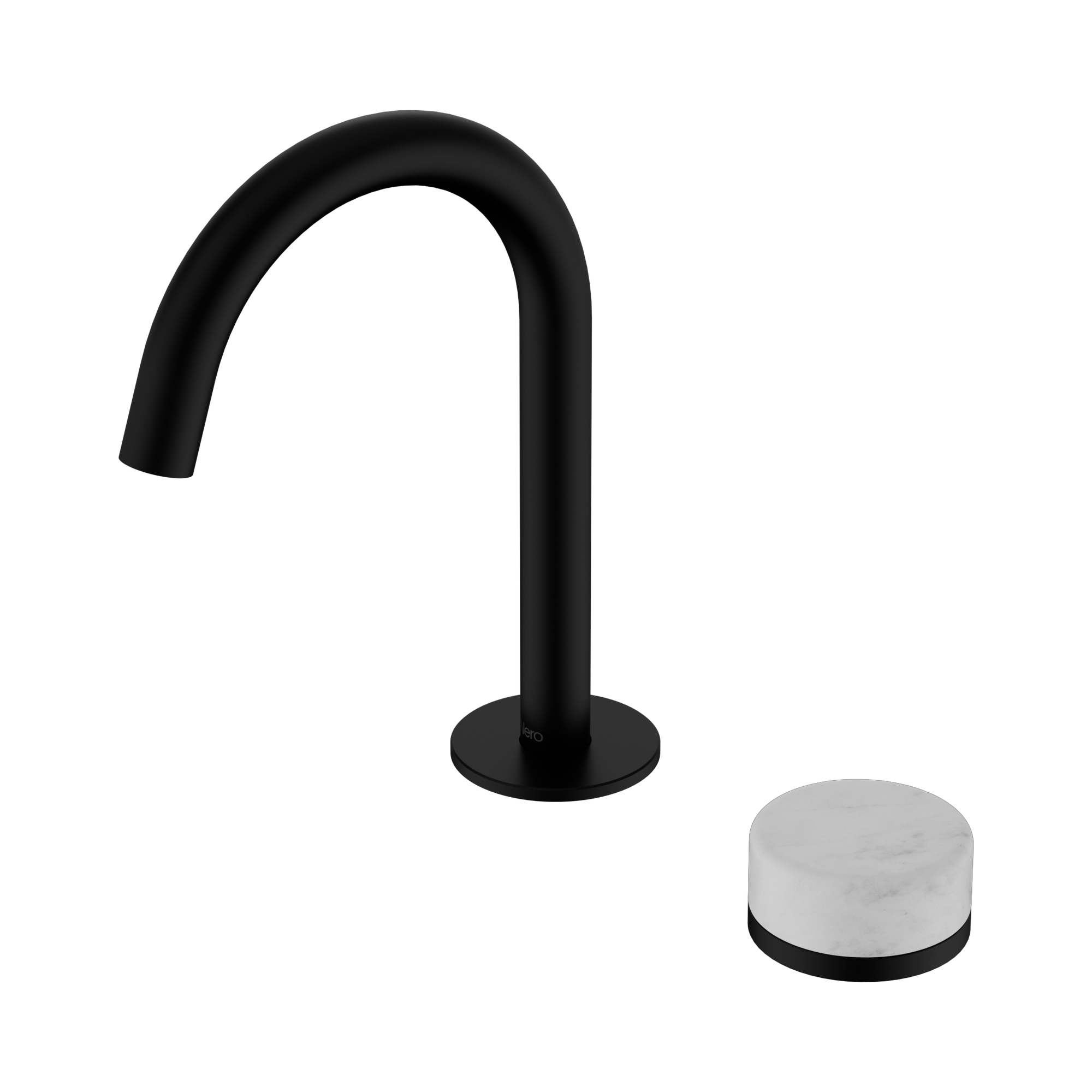 24 E031 MB Serenity Progressive Basin Mixer Arc Spout With Carrara Handle Matte Black image 1