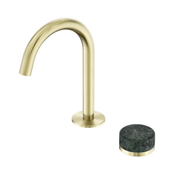 24 E032 BG Serenity Progressive Basin Mixer Arc Spout With Verde Alpi Handle Brushed Gold Thumb