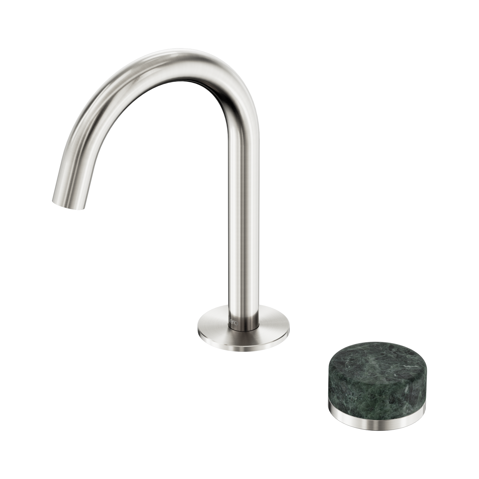 24 E032 BN Serenity Progressive Basin Mixer Arc Spout With Verde Alpi Handle Brushed Nickel image 1