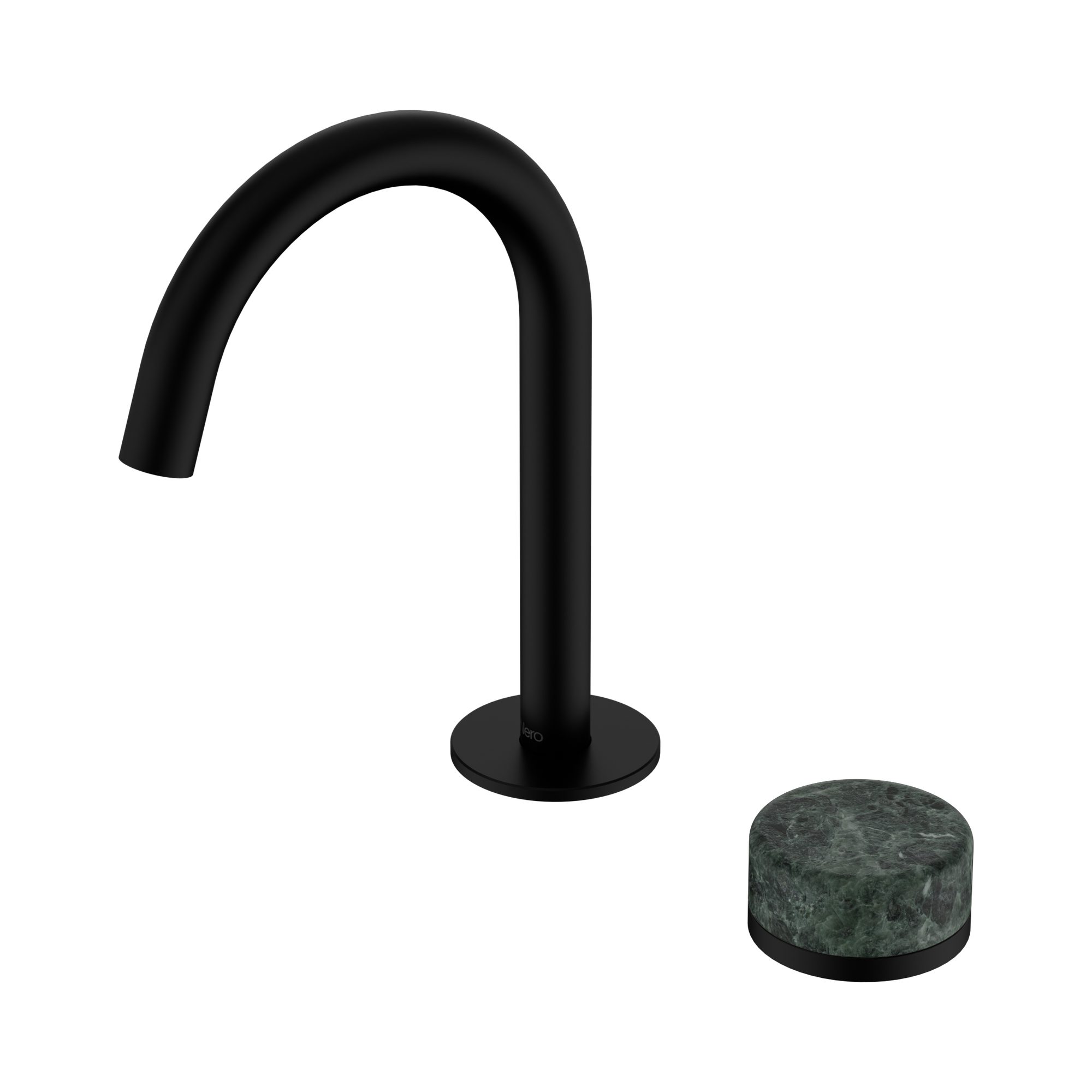 24 E032 MB Serenity Progressive Basin Mixer Arc Spout With Verde Alpi Handle Matte Black image 1