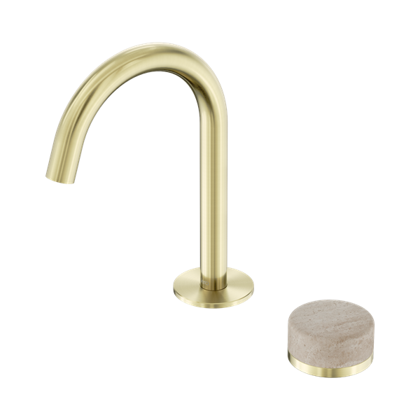 24 E033 BG Serenity Progressive Basin Mixer Arc Spout With Rome Travertine Handle Brushed Gold Thumb