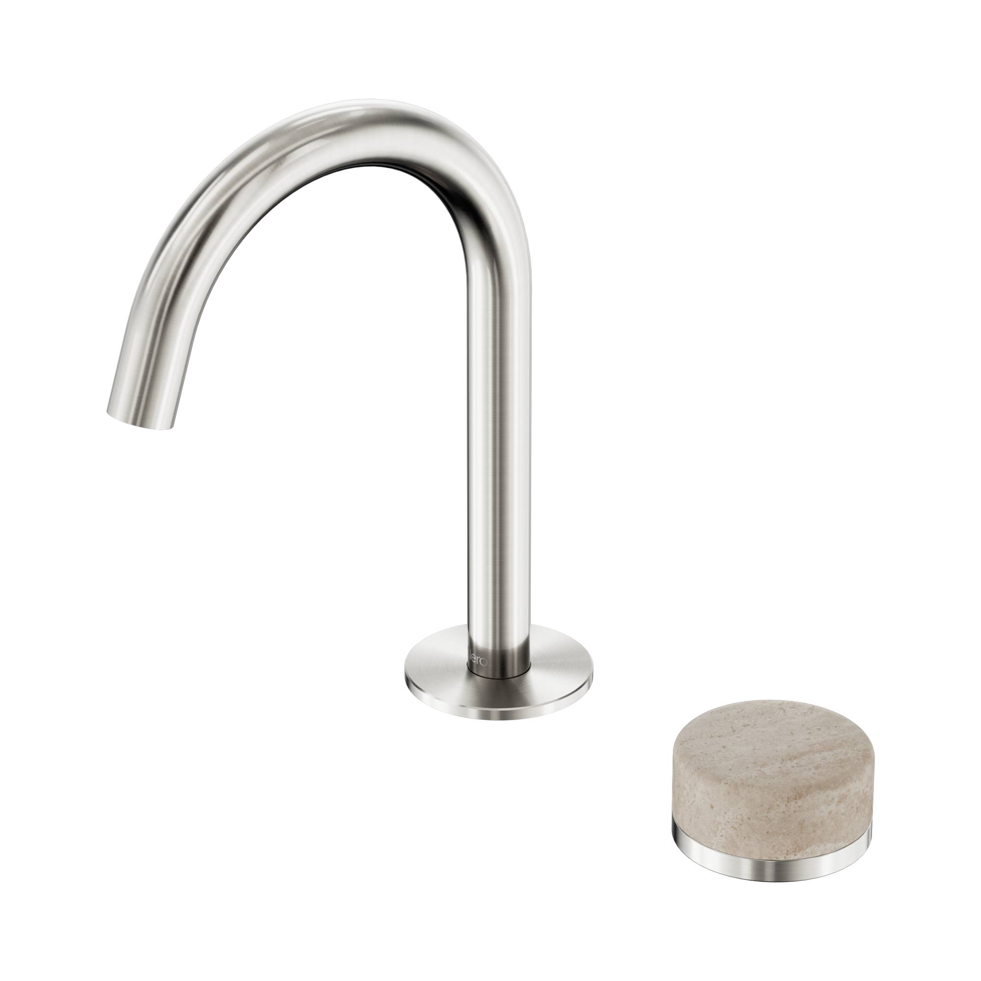 24 E033 BN Serenity Progressive Basin Mixer Arc Spout With Rome Travertine Handle Brushed Nickel image 1