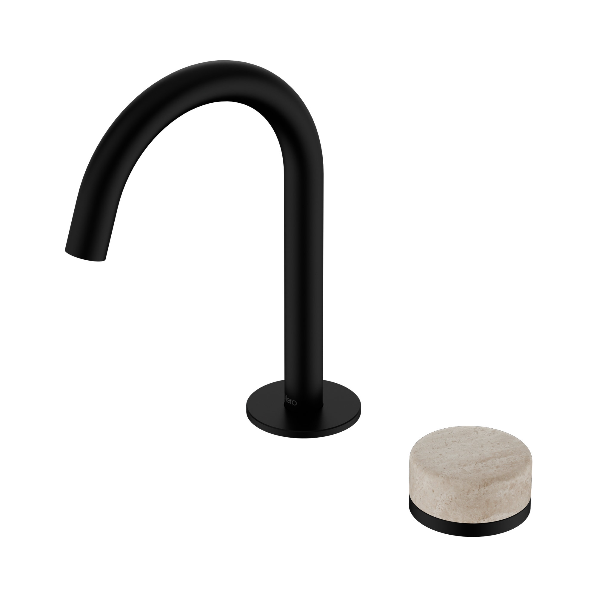 24 E033 MB Serenity Progressive Basin Mixer Arc Spout With Rome Travertine Handle Matte Black image 1