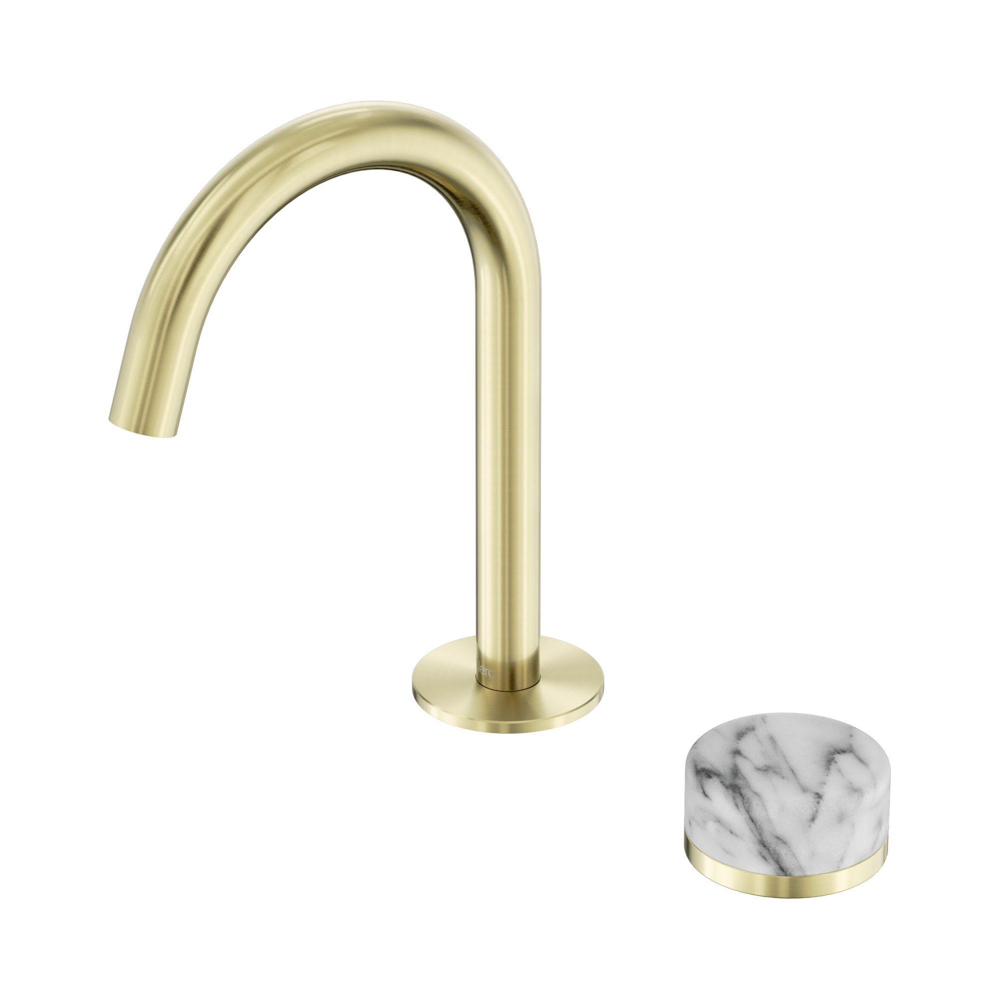 24 E034 BG Serenity Progressive Basin Mixer Arc Spout With Arabescato Corchia Handle Brushed Gold image 1