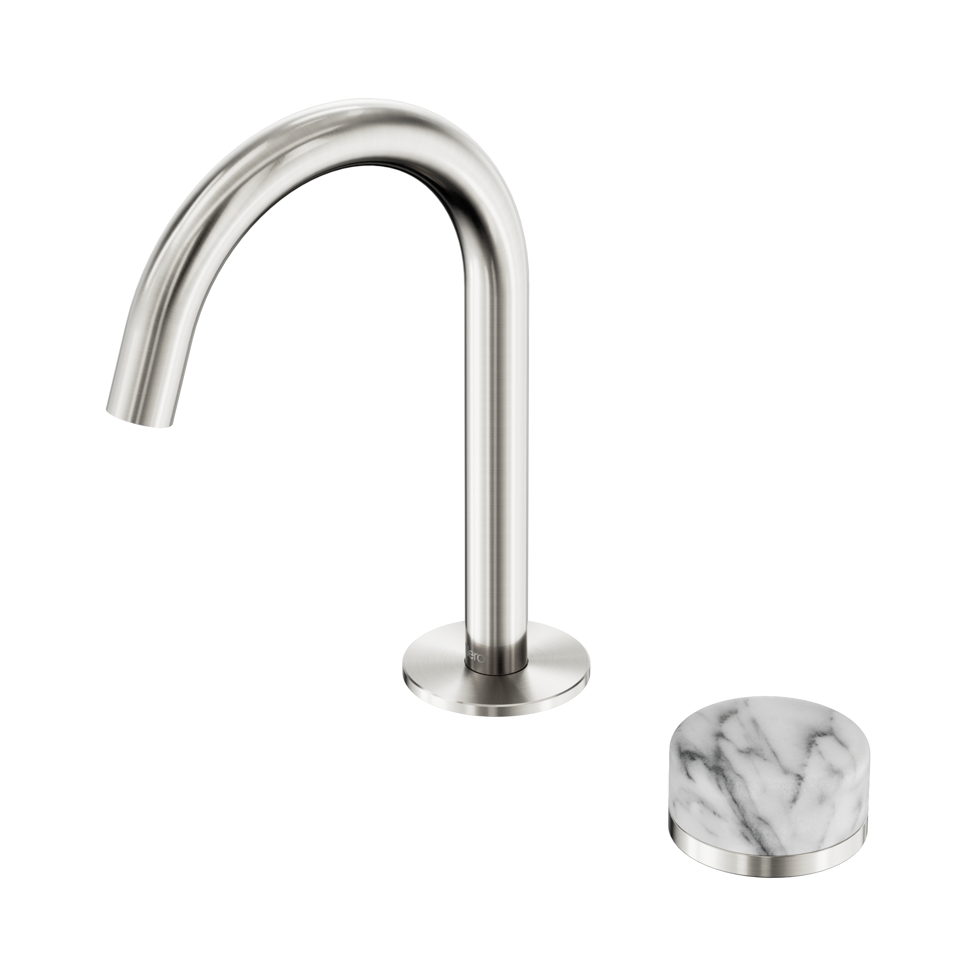 24 E034 BN Serenity Progressive Basin Mixer Arc Spout With Arabescato Corchia Handle Brushed Nickel image 1