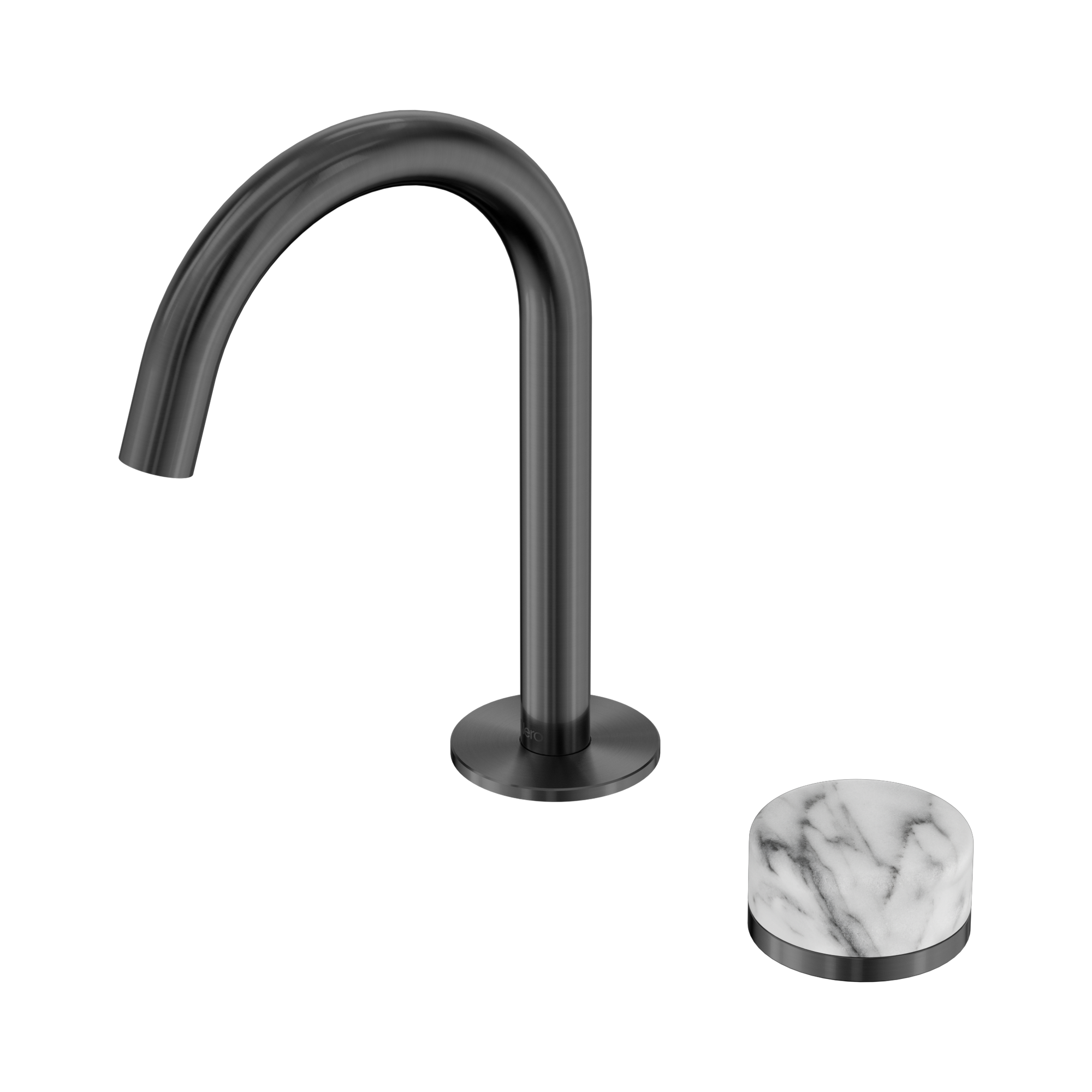 24 E034 GM Serenity Progressive Basin Mixer Arc Spout With Arabescato Corchia Handle Gun Metal image 1