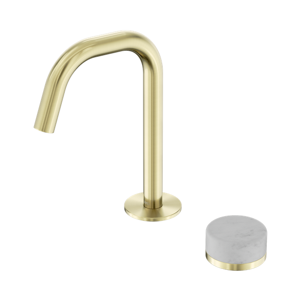 24 E043 BG Serenity Progressive Basin Mixer Edge Spout With Carrara Handle Brushed Gold Thumb