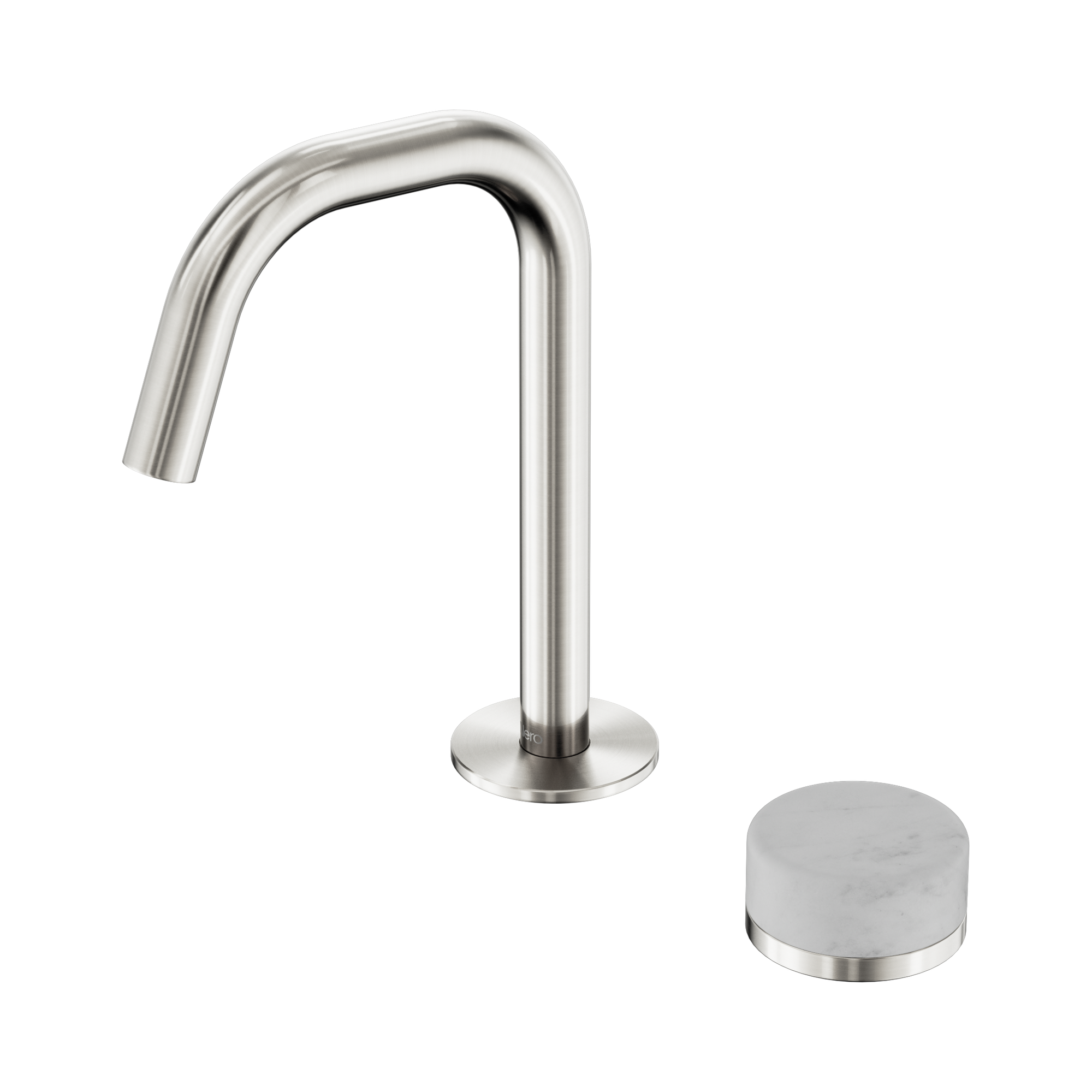 24 E043 BN Serenity Progressive Basin Mixer Edge Spout With Carrara Handle Brushed Nickel image 1
