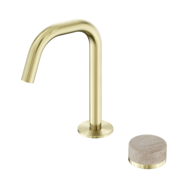 24 E045 BG Serenity Progressive Basin Mixer Edge Spout With Rome Travertine Handle Brushed Gold Thumb