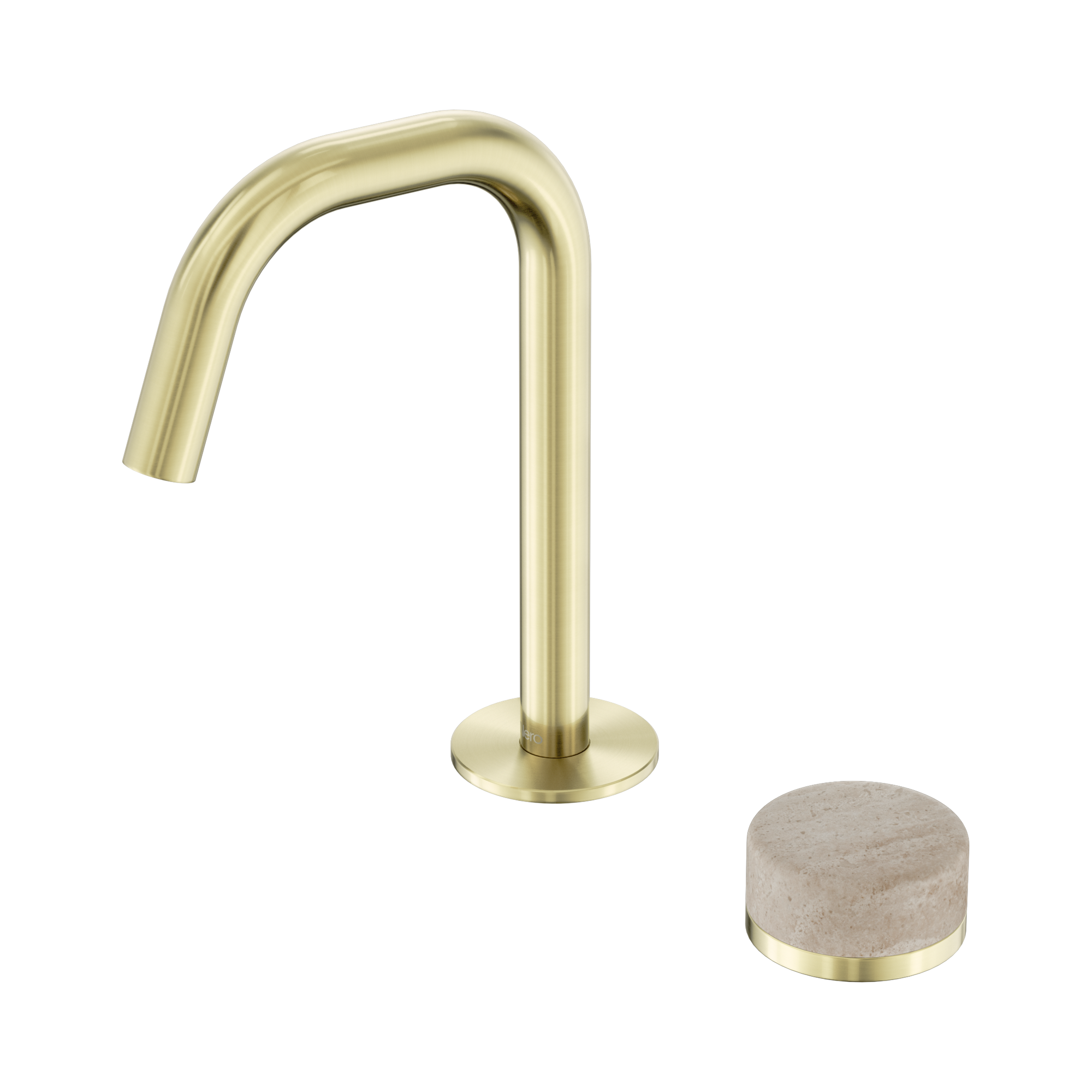24 E045 BG Serenity Progressive Basin Mixer Edge Spout With Rome Travertine Handle Brushed Gold image 1