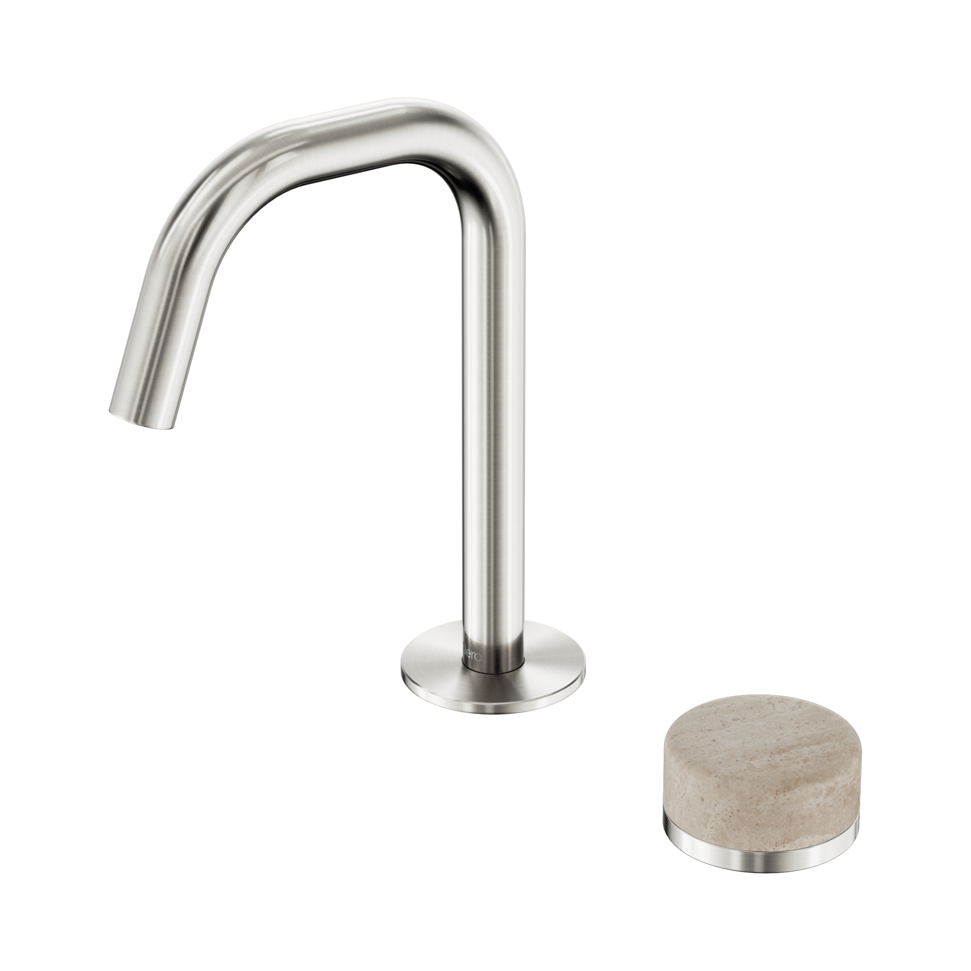 24 E045 BN Serenity Progressive Basin Mixer Edge Spout With Rome Travertine Handle Brushed Nickel image 1