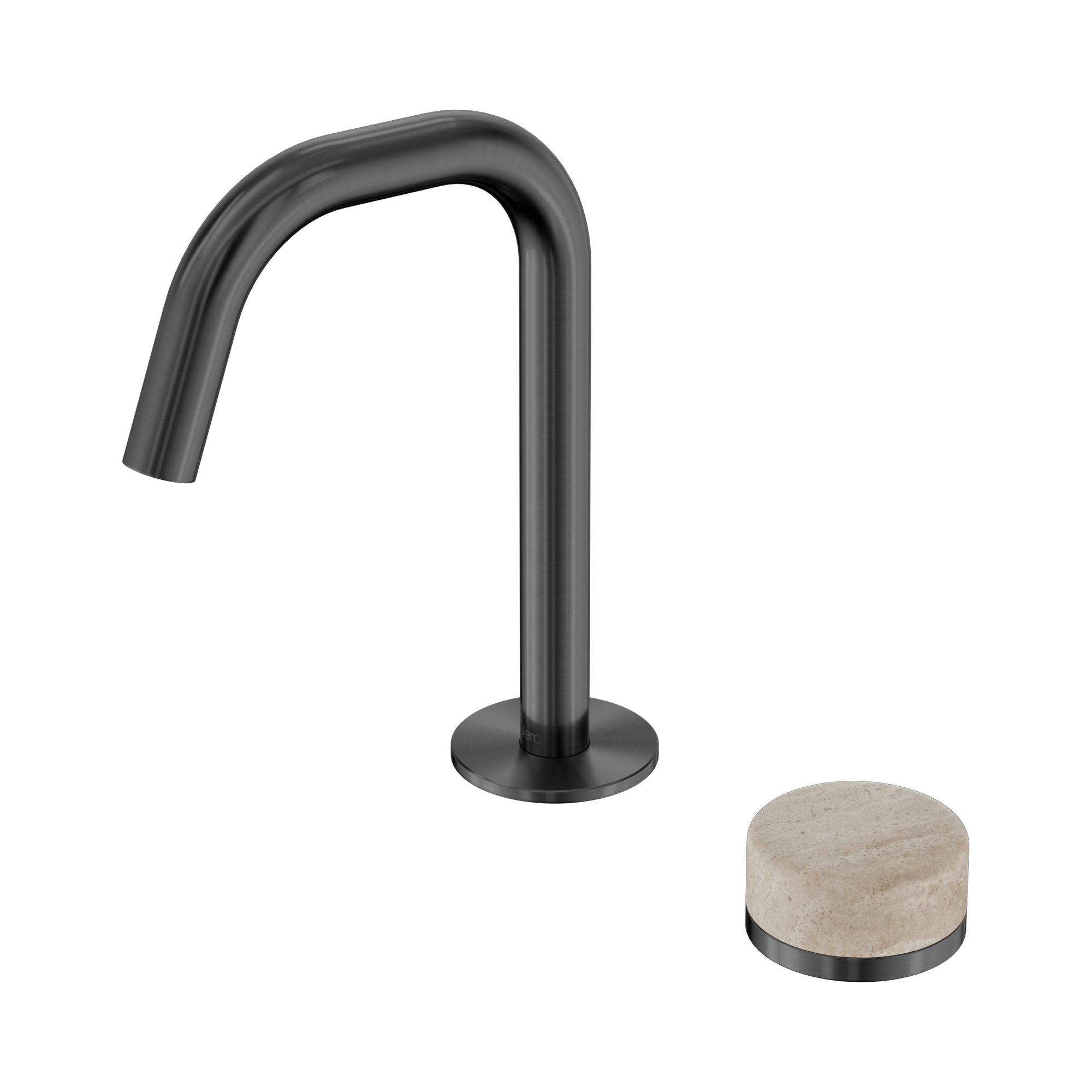 24 E045 GM Serenity Progressive Basin Mixer Edge Spout With Rome Travertine Handle Gun Metal image 1