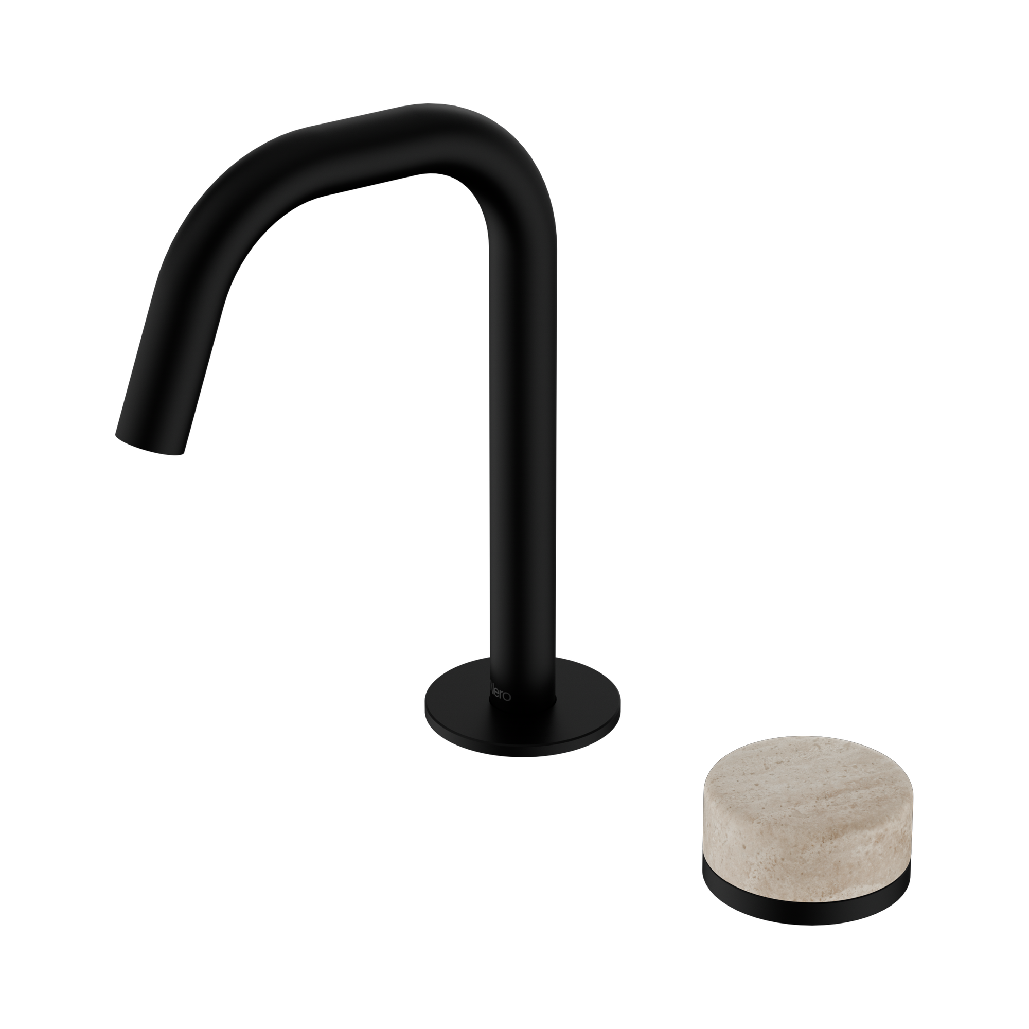 24 E045 MB Serenity Progressive Basin Mixer Edge Spout With Rome Travertine Handle Matte Black image 1