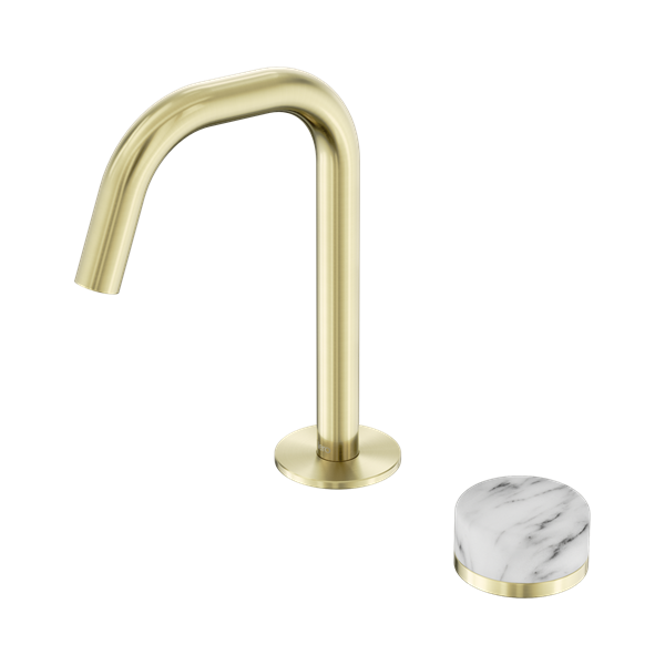 24 E046 BG Serenity Progressive Basin Mixer Edge Spout With Arabescato Corchia Handle Brushed Gold Thumb