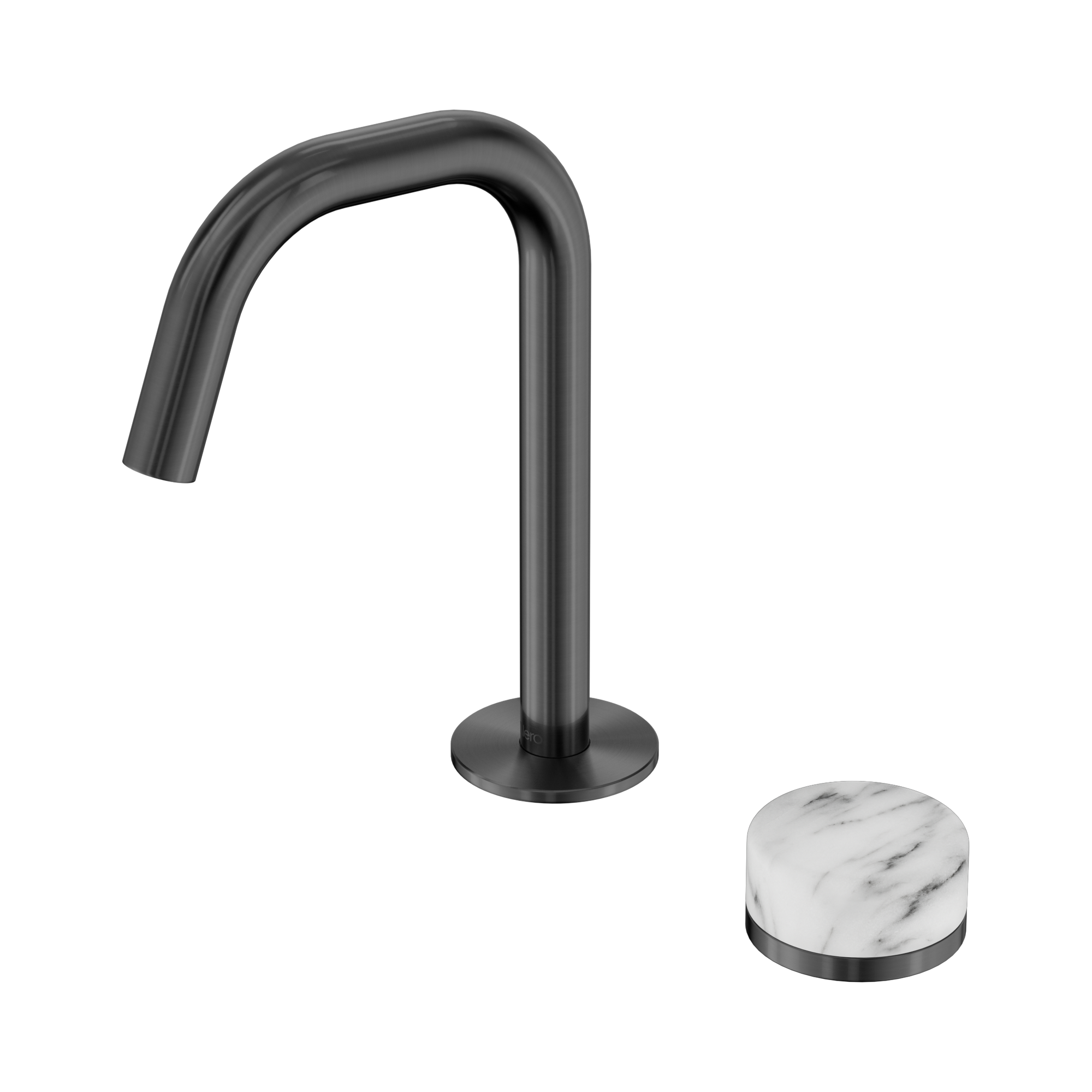 24 E046 GM Serenity Progressive Basin Mixer Edge Spout With Arabescato Corchia Handle Gun Metal image 1