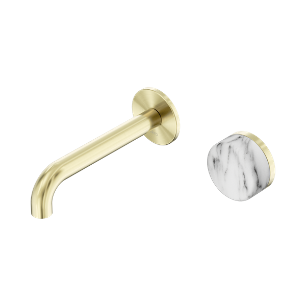 24 E064 BG Serenity Progressive Wall Basin Mixer 160mm Spout With Arabescato Corchia Handle Brushed Gold Thumb