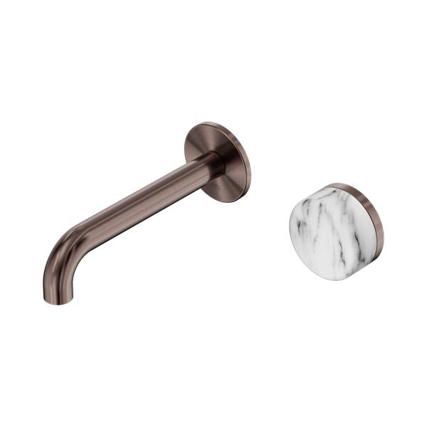 24 E064 BZ Serenity Progressive Wall Basin Mixer 160mm Spout With Arabescato Corchia Handle Brushed Bronze Thumb