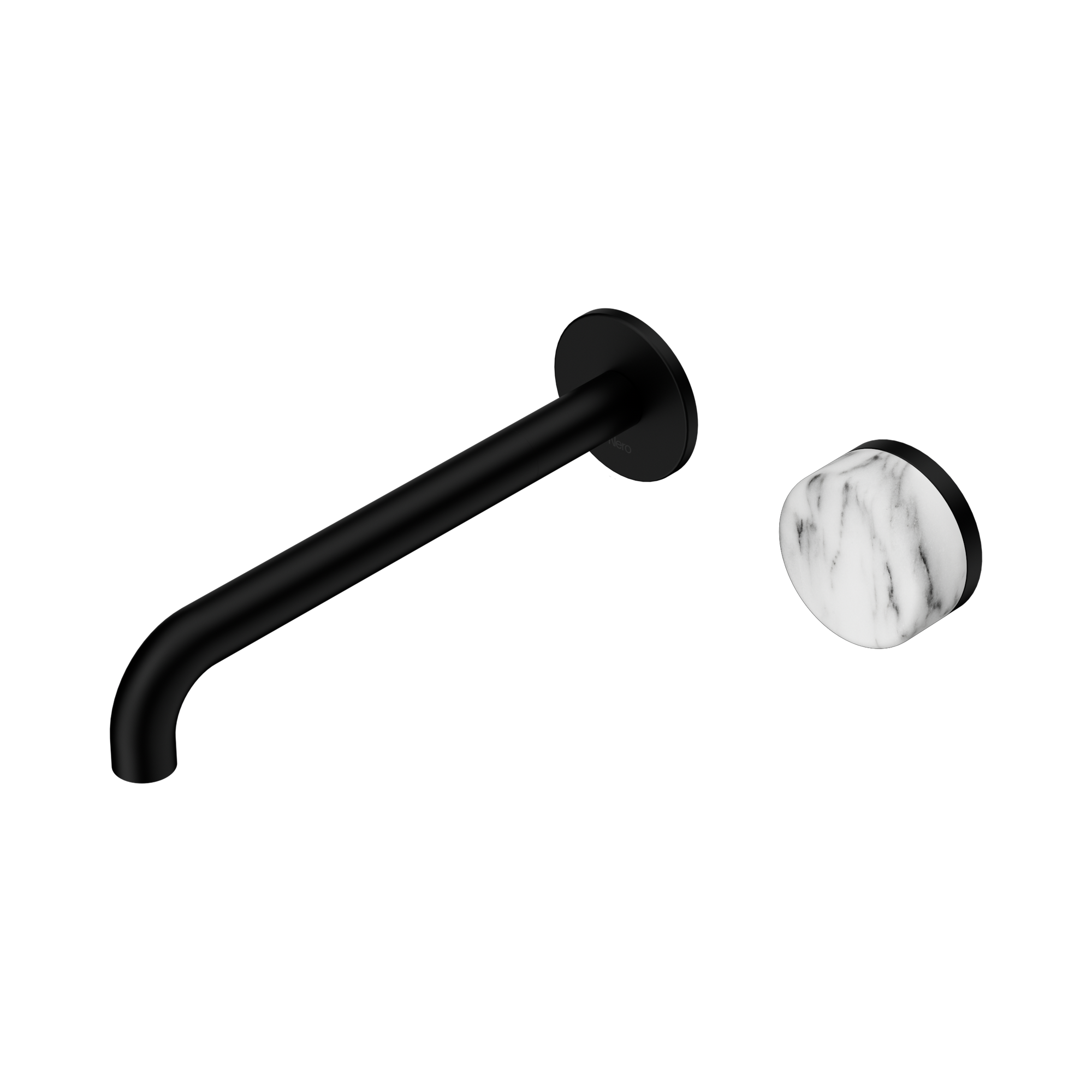 24 E076 MB Serenity Progressive Wall Basin Mixer 220mm Spout With Arabescato Corchia Handle Matte Black image 1