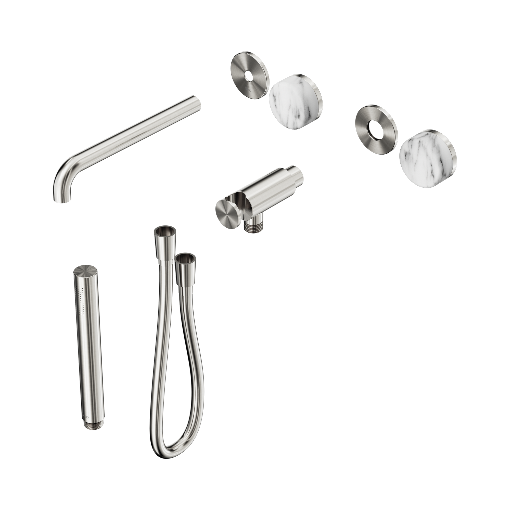 24 E082 BN Serenity Progressive Shower System With Spout With Arabescato Corchia Handle And Slim Shower Trim Kit Only Brushed Nickel image 1